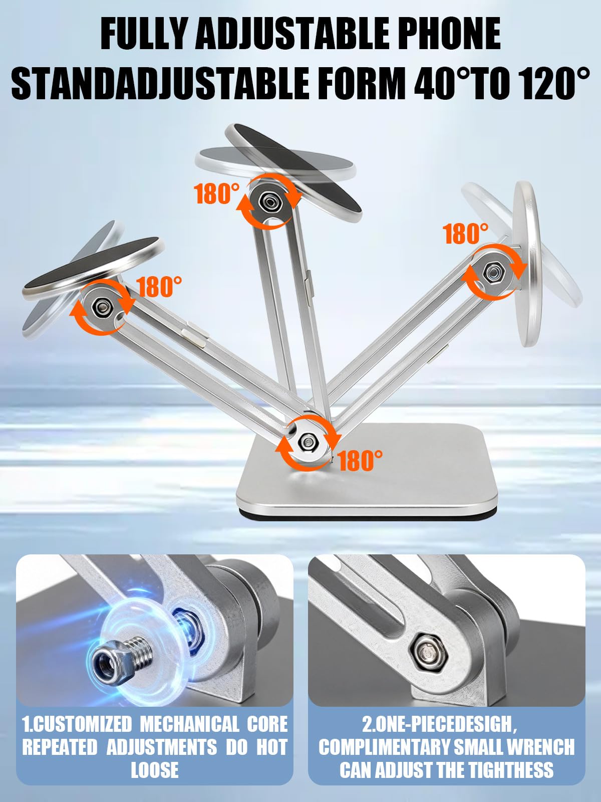 Soporte magnético para teléfono para escritorio, soporte magnético plegable y ajustable para iPhone con almohadilla antideslizante para escritorio/hogar/oficina, compatible con iPhone