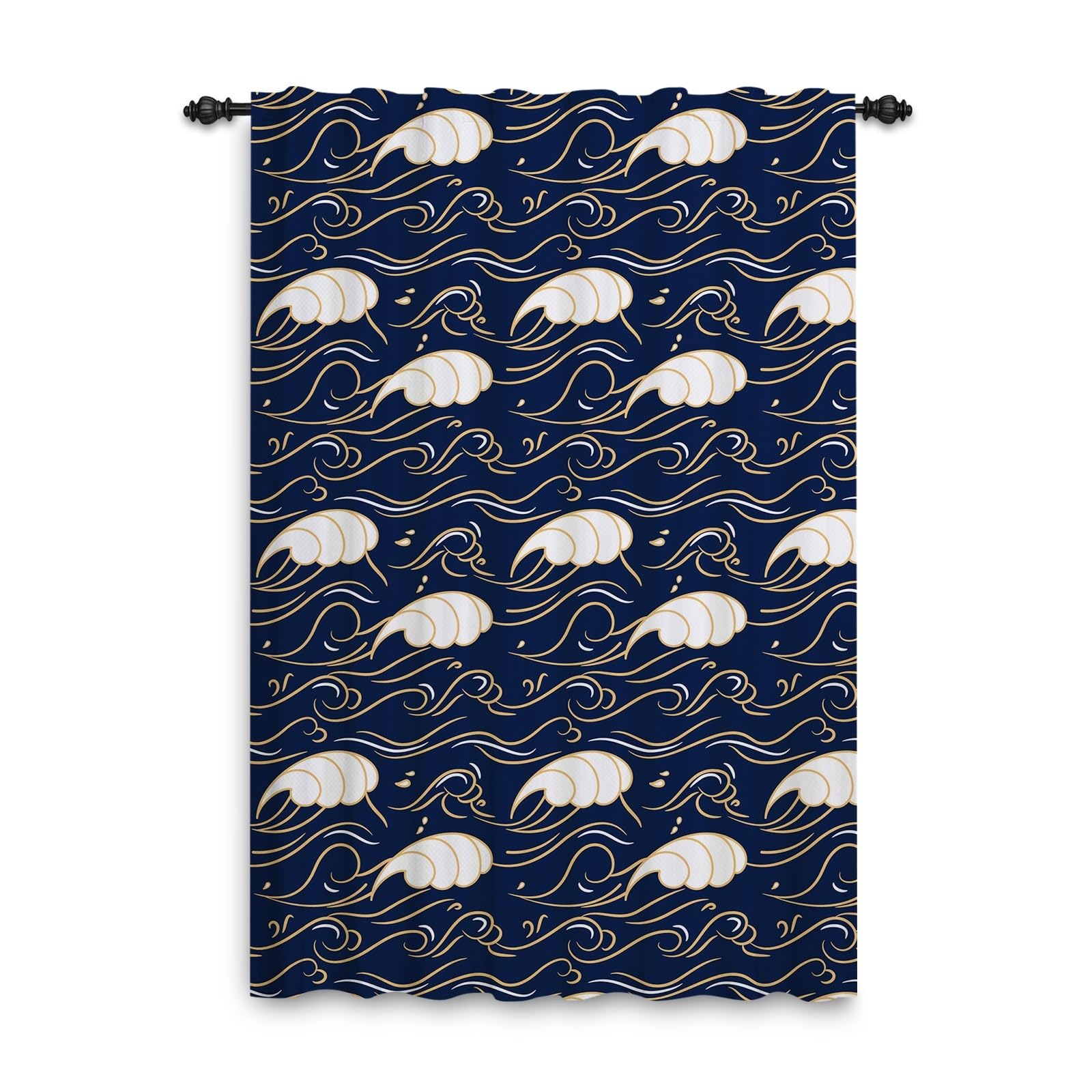 132x214cm Cortina Pliegues lápiz ondulados Estilo Marina Dibujos Cortinas con Bolsillo para Varilla Opacidad al 80% Trabilla Trasera Tratamientos Ventanas para Sala Estar Dormitorio,1 Panel