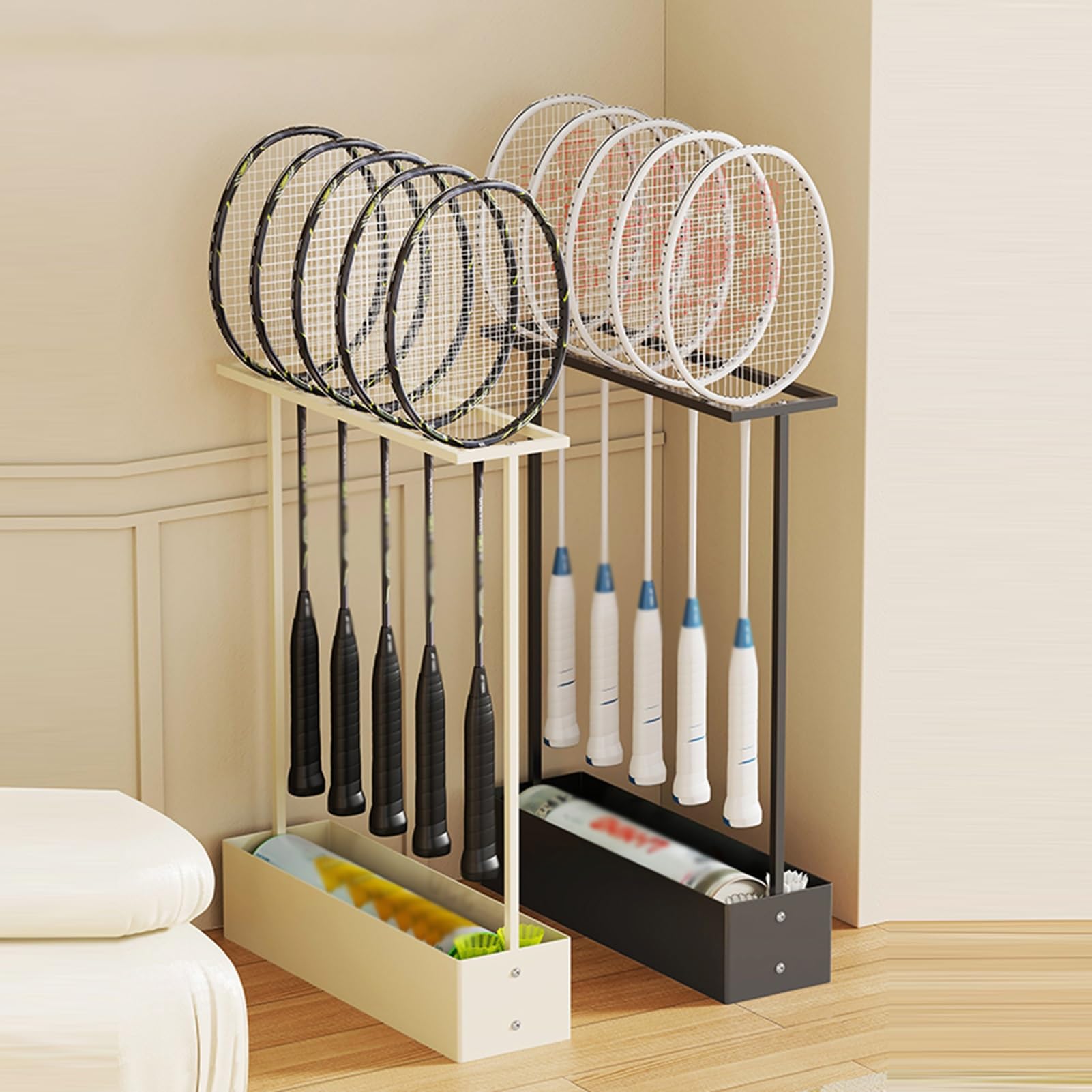 Supporto per racchette da tennis, da pavimento, per racchette da badminton e tennis, espositore e organizer