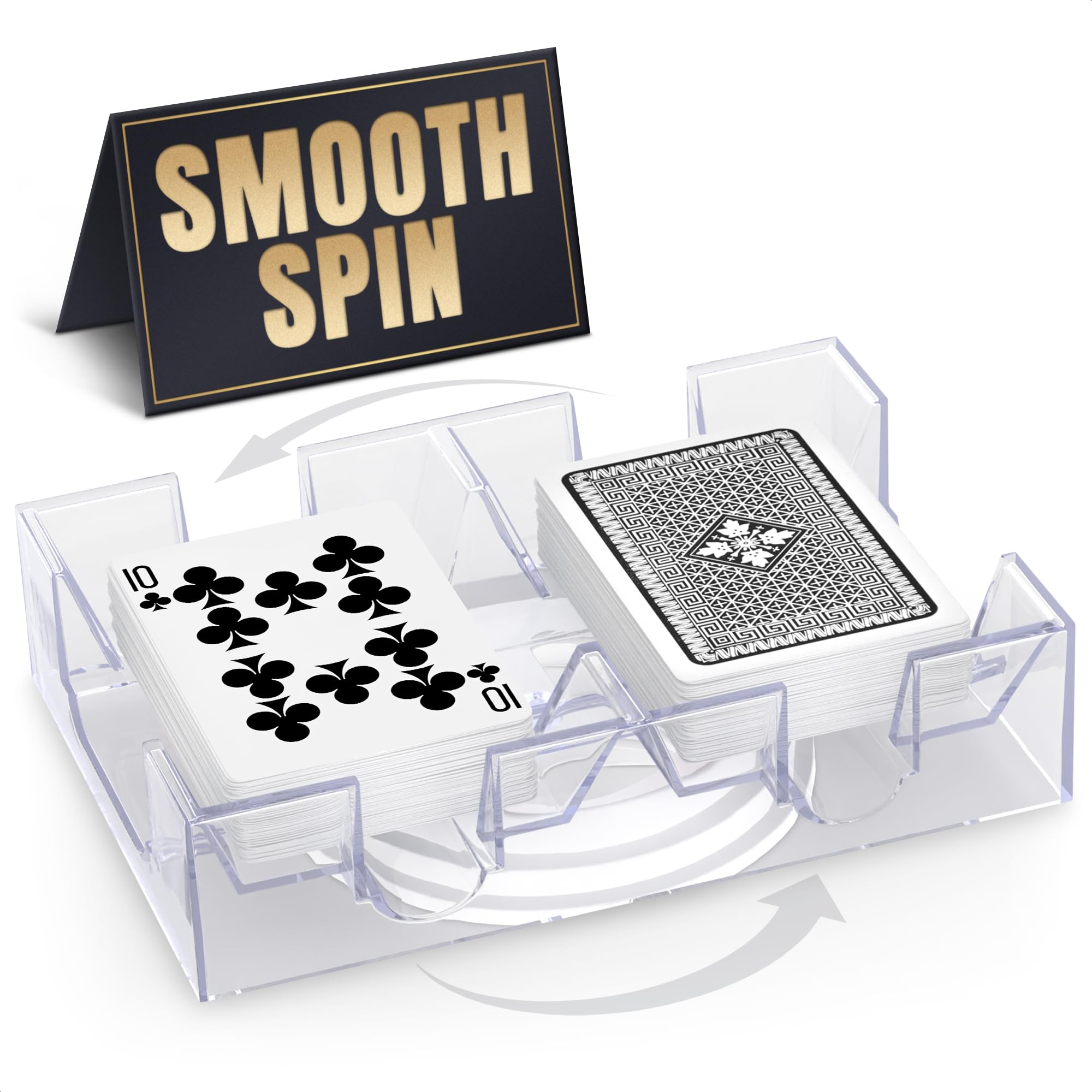 Dual Deck Revolving Canasta Card Holder  360 Rotating Acrylic card holders for playing cards Tray | Holds 2 Decks for Poker, Bridge & More | Clear, Durable & Easy Access for Home & Casino Games