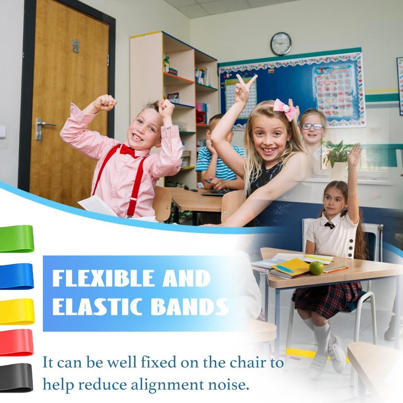 JCKD 5 Pieces Stretchy Chair Band for Kids Colorful Chair Fidget Bands Flexible Seating Straps for Kids Bouncy Stress Bands Sensory chair bands Fit kids with Sensory ADHD - Image 3