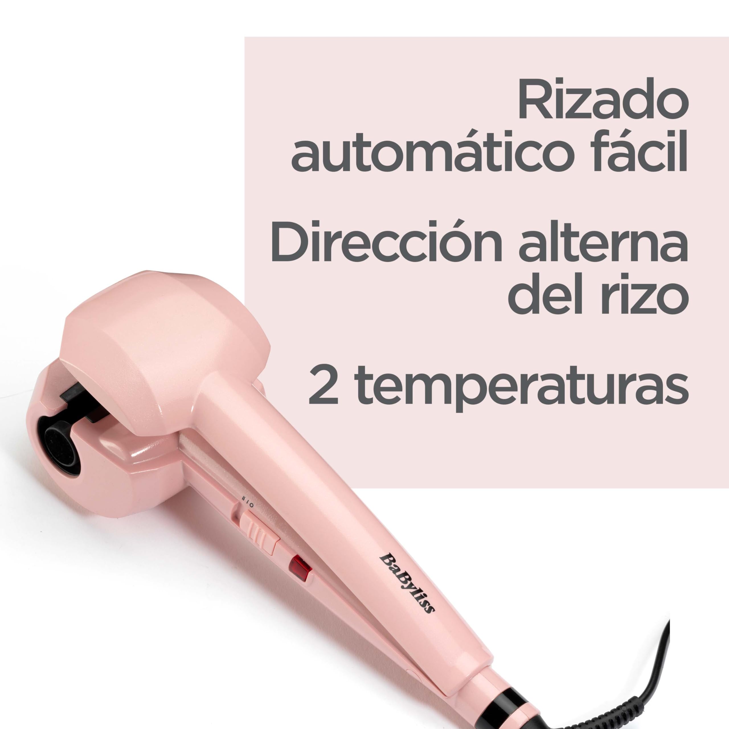 BaByliss Curl Secret Rose Blush - Rizador Automático, Peinados fáciles y rápidos, Rizos duraderos, 2 Ajustes de temperatura, Hasta 205°C, Rosa, 2664PRE