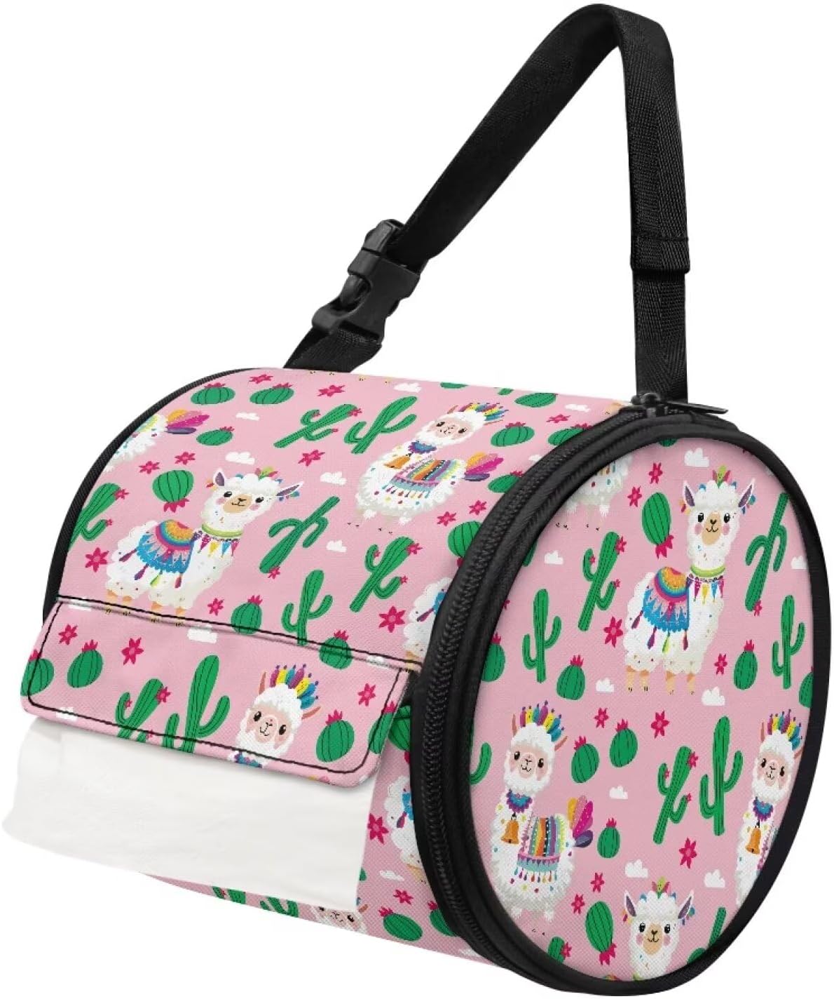 Sheep Cactus Pattern Camping Toilet Paper Pack Retro Bathroom Round Rolls Adjustable Shoulder Strap Portable Catproof Toilet Paper Bag Suitable for Women's Vanity Gifts for Women Friend