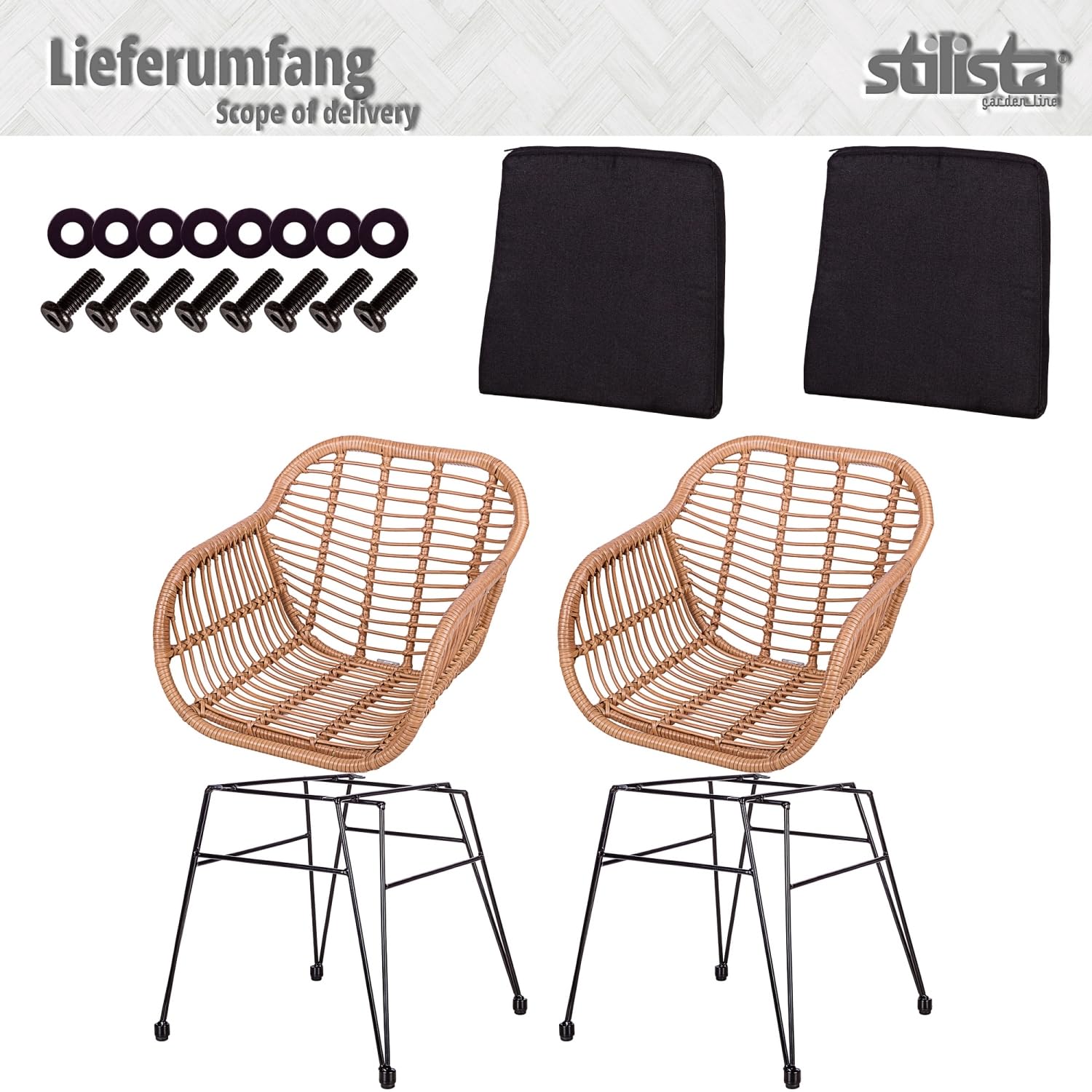 STILISTA Poly-Rattan Gartenstuhl 2er Set wetterfest Indoor Outdoor geeignet