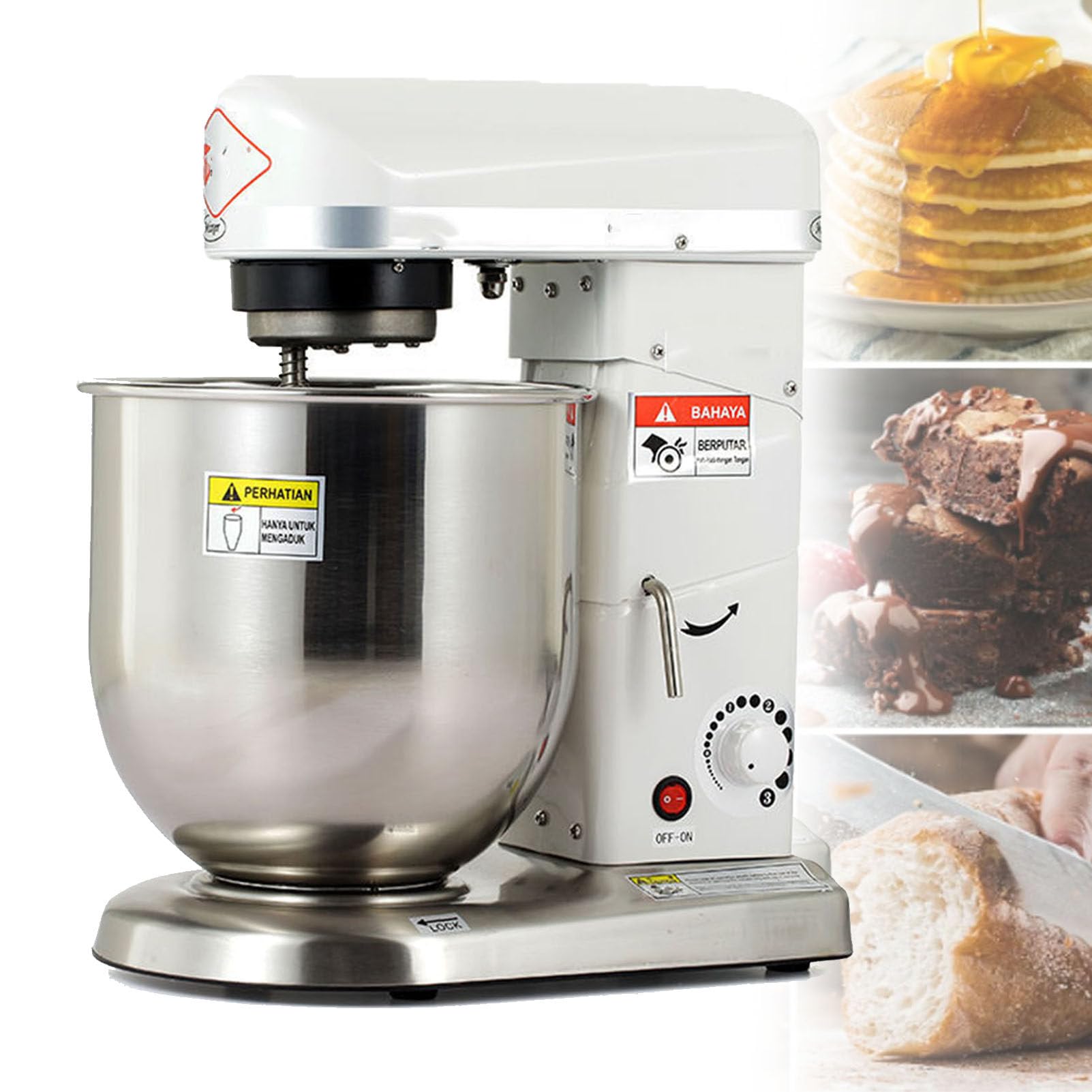 LYDZUSDP 10L Commercial Food Mixer,Electric Stand Mixer Heavy Duty Food Mixer with 3 Speeds Adjustable,with Stainless Steel Bowl,Dough Hook,Whisk,Beater,for Bakery Pizzeria(White)