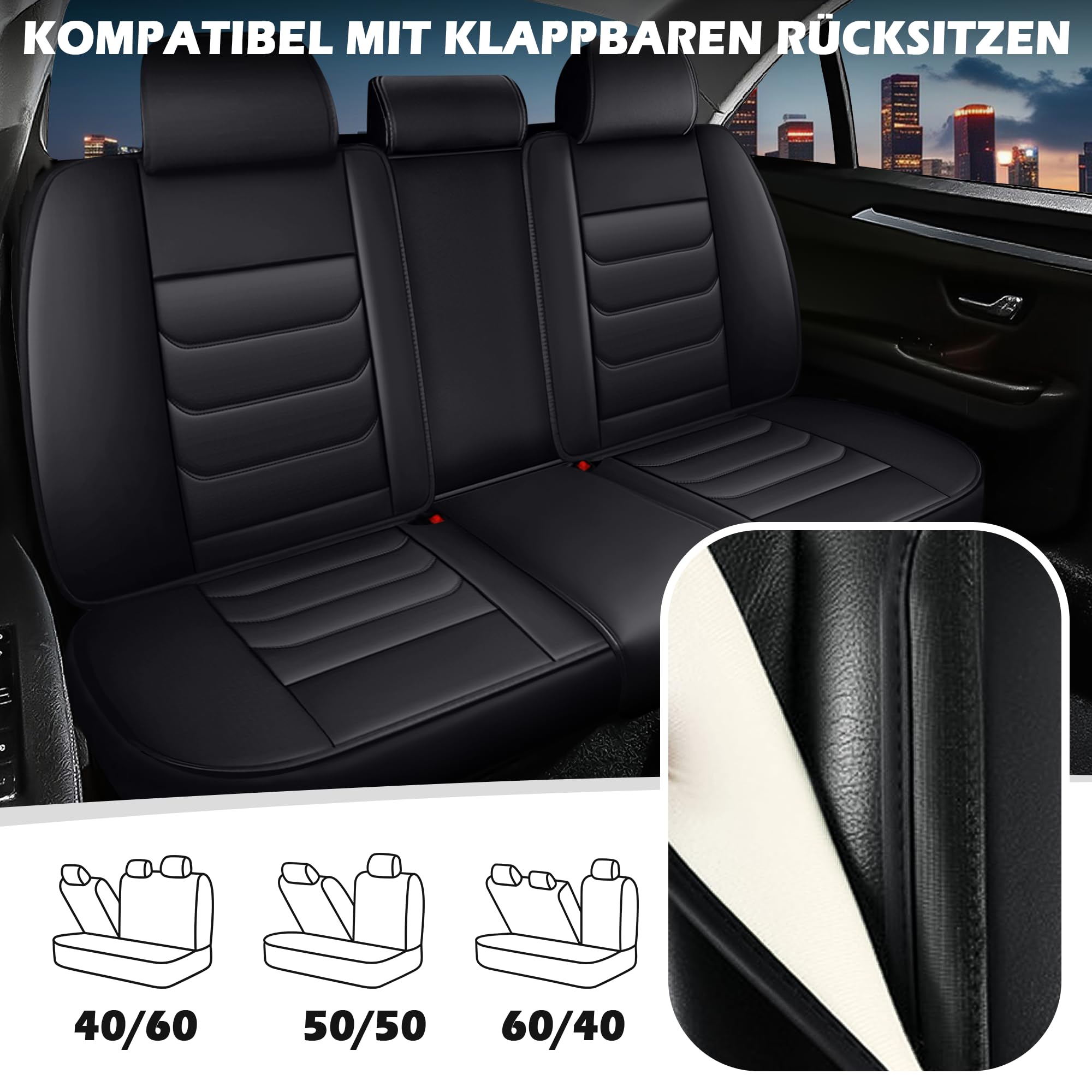 Für 99% Hyundai-Modelle sitzbezüge | Autositzbezüge Komplett Set Universal in Premium-Optik | Auto Sitzbezüge Airbag Geeignet | Wasserdicht Sitzbezug Einfach zu montieren (Vollsatz, Schwarz)