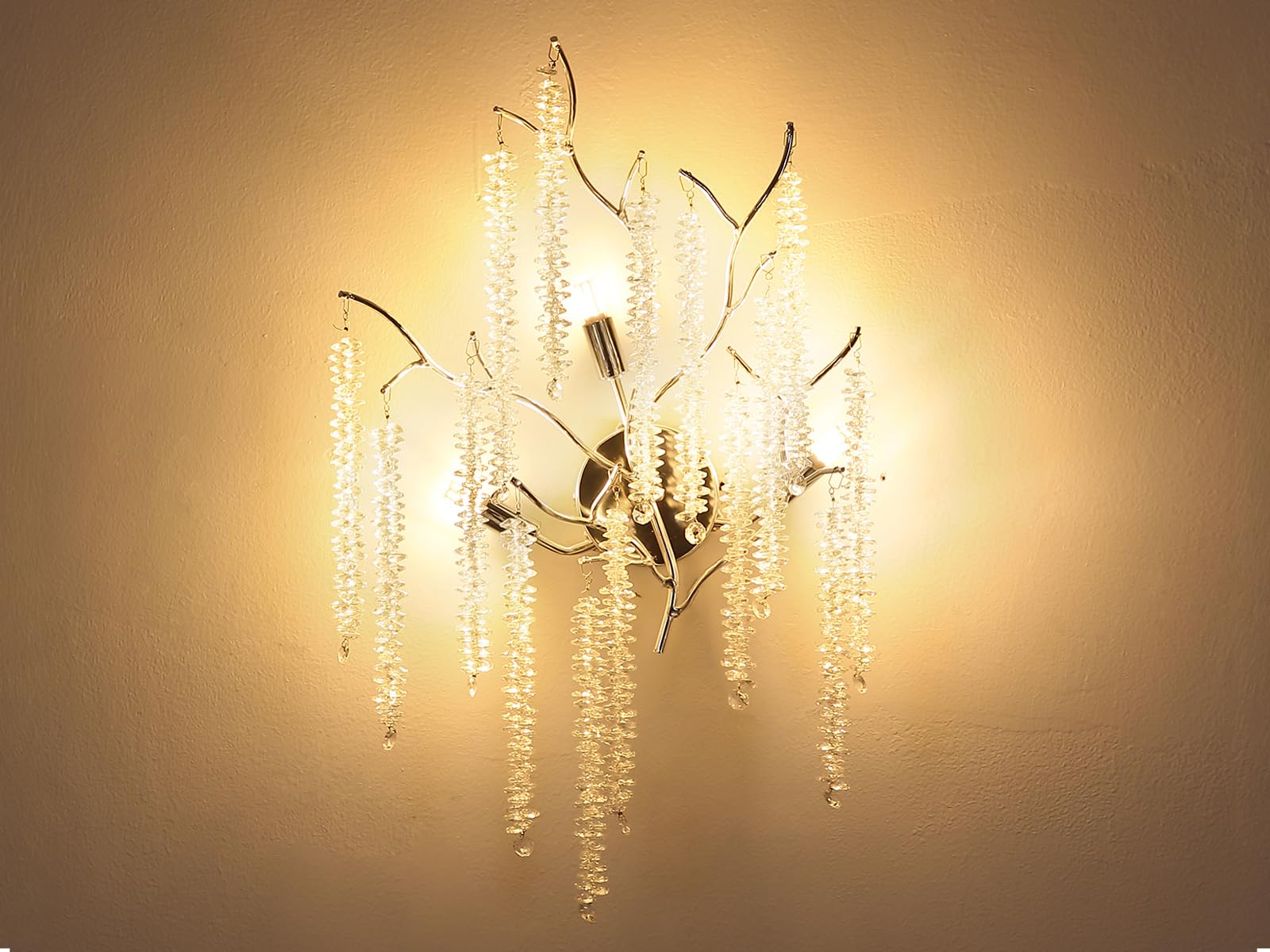 Ausgefallene große Wandleuchte mit Kristall Behang, Höhe 60cm
