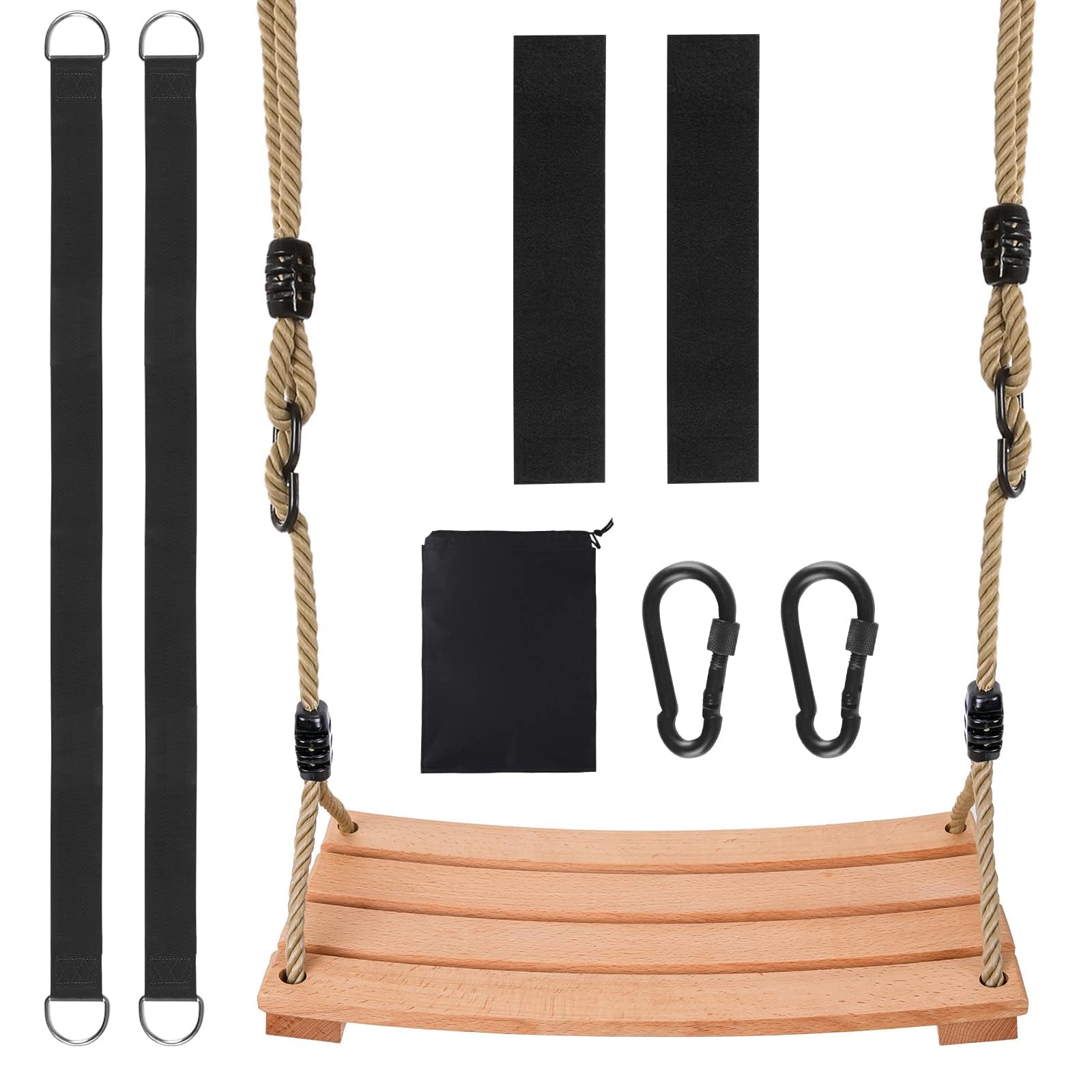 Classic Wooden Tree Swing for Adults and Kids - Indoor/Outdoor Seat With Strong Rope for Garden Patio, or Front Porch