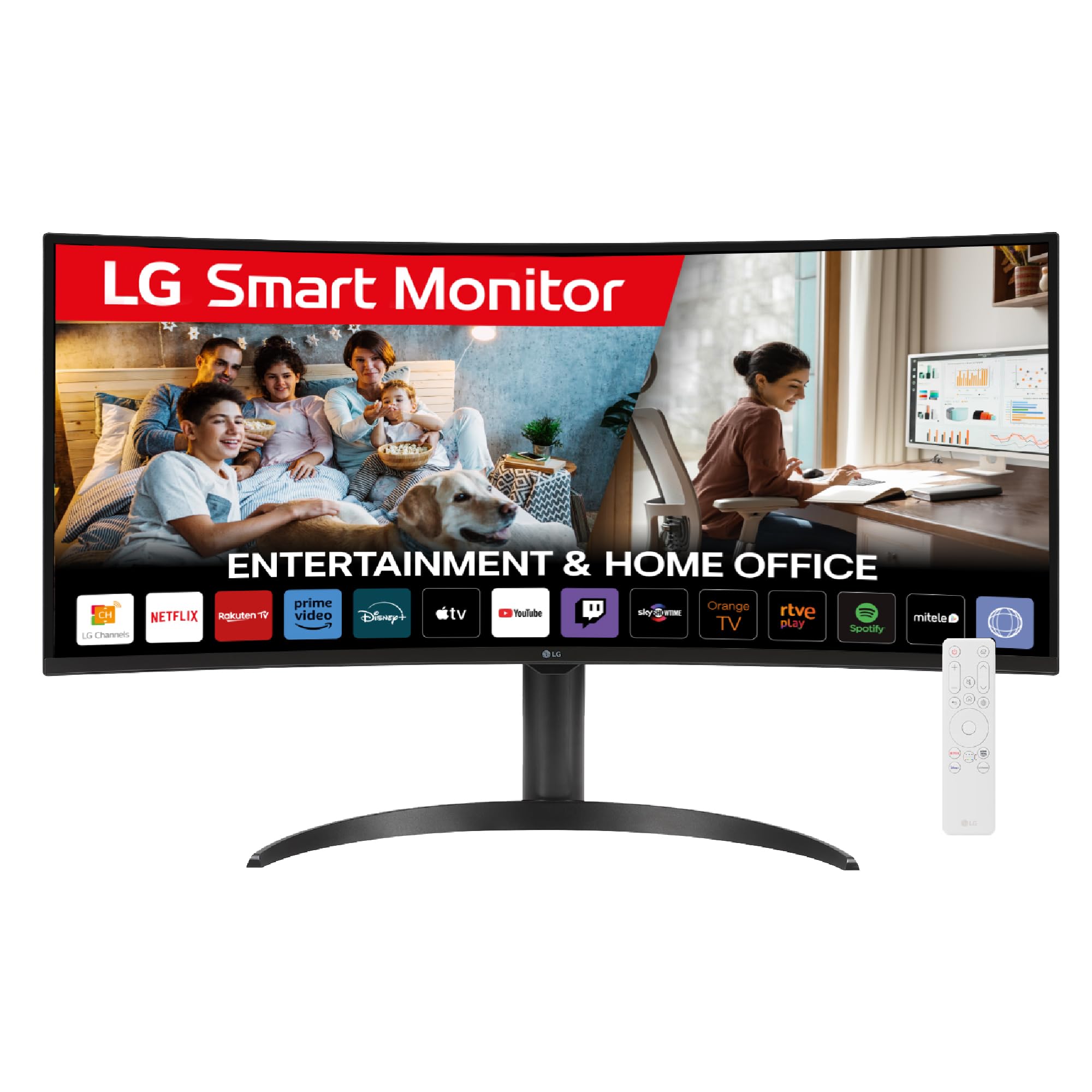 LG 34SR65QC-B - Smart Monitor, 34", Pantalla VA, 3440x1440 UWQHD, VA, (21:9), webOS23, 300 nits, con Mando, Sin Cámara, Inclinación Ajustable, Negro