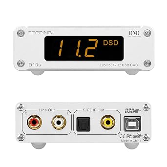 TOPPING D10s USB DAC, XMOS XU208 ES9038Q2M DSD256 PCM 32Bit/384kHz, USB to RCA Coaxial and Optical Outputs, Hi-Res Audio Decoder for Desktop PC/Phone D10S-Silver