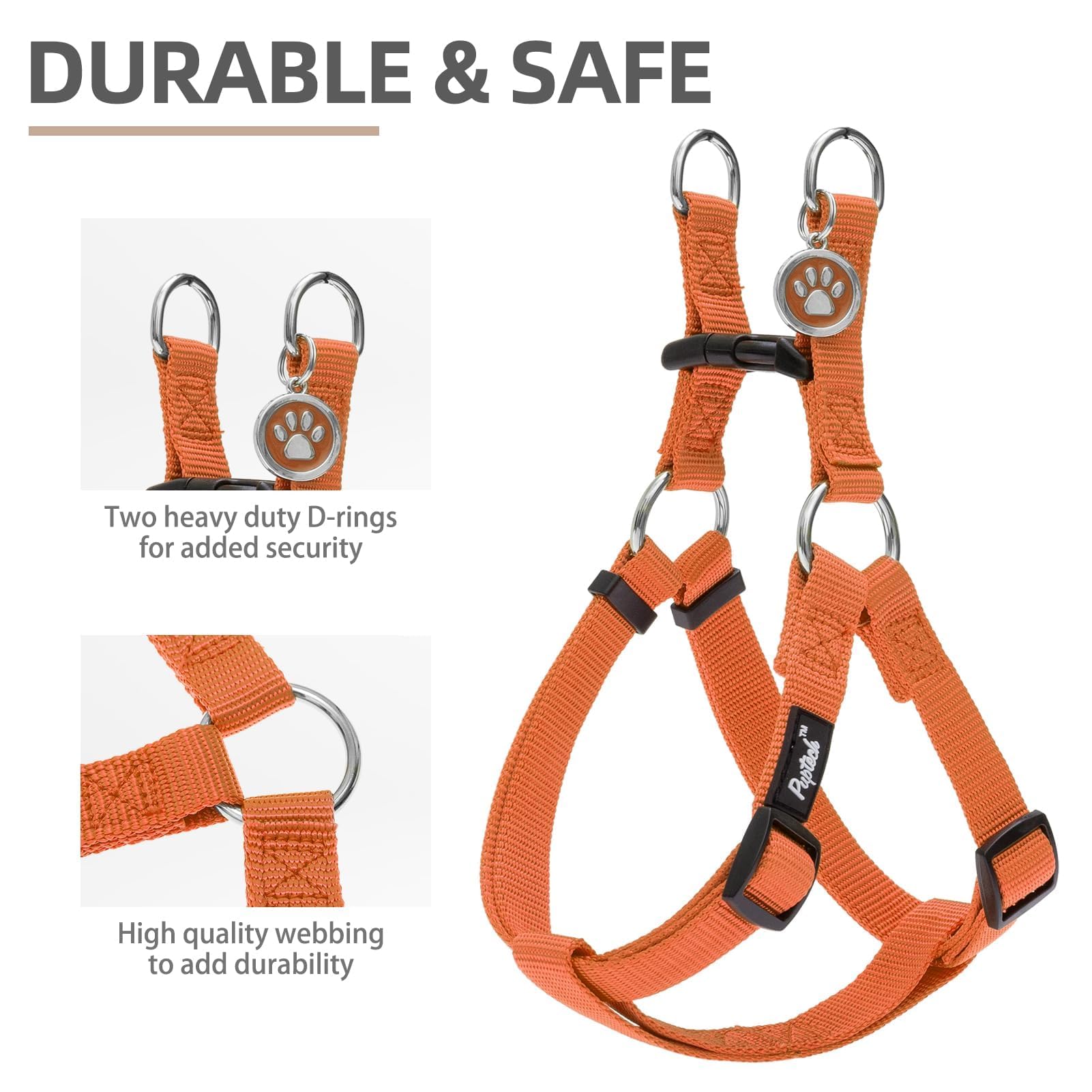 PUPTECK Step-in Dog Harness Medium Dog, Anti Pull Adjustable Dog Halter Easy Control for Walking, Orange, XS - Image 3