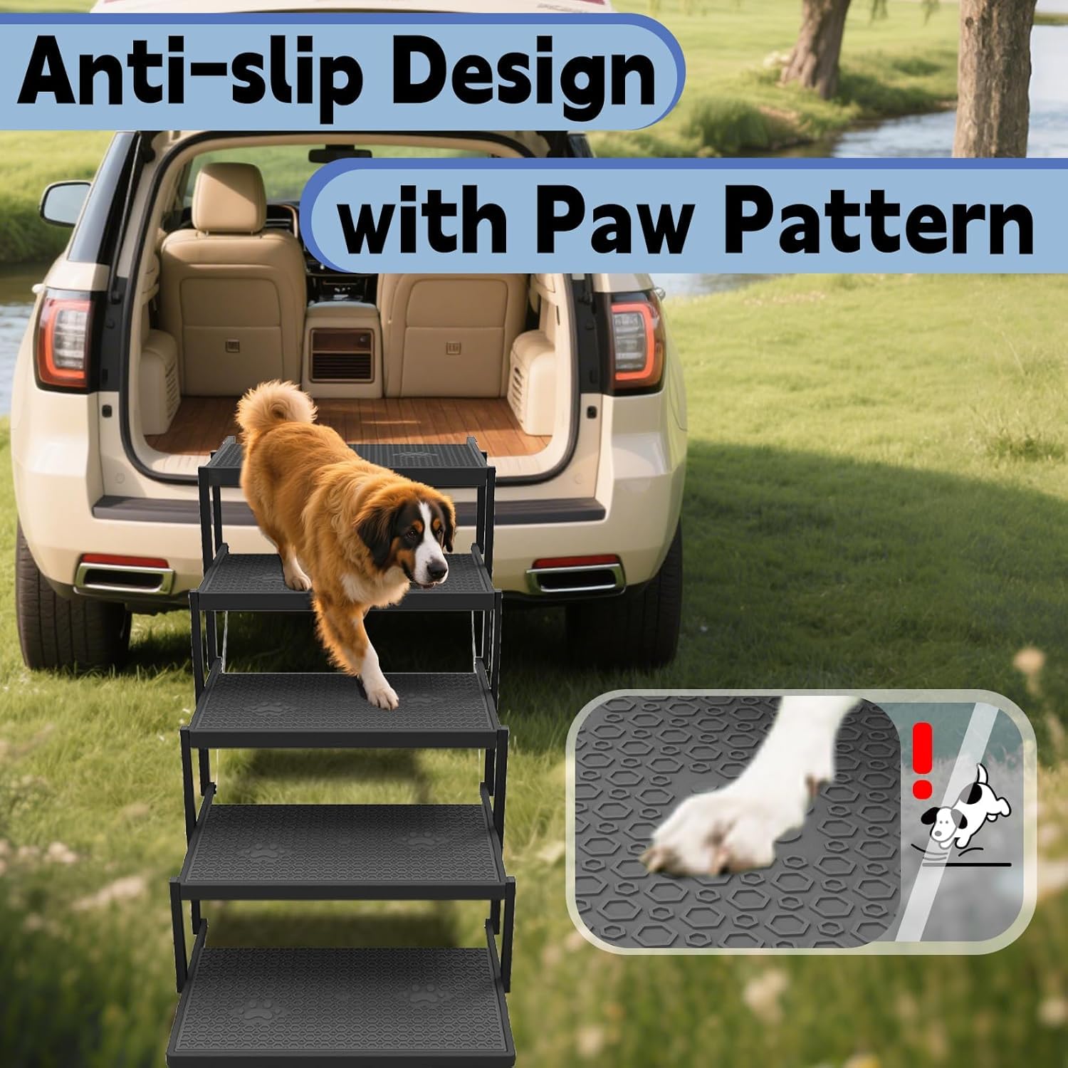 Hundetreppe Auto Klappbarfür kleine Hunde, Hunderampe Auto mit erhöhter Tragfähigkeit, Hunderampe Auto klappbar für große Hunde, Hundeleiter faltbar bis 80kg