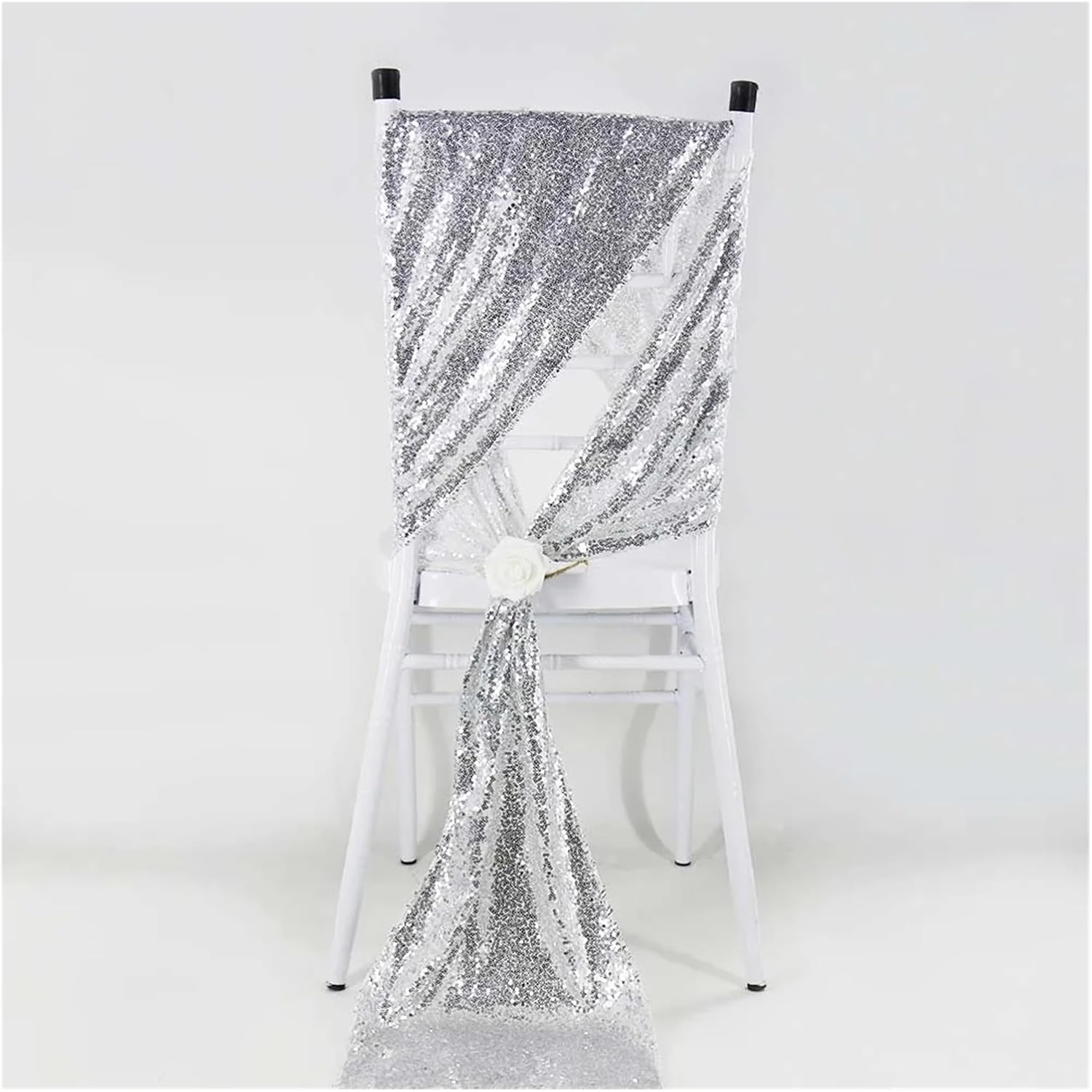 Wedding Decorations Chair Sashes Bows, 10 pcs 30x200cm Sequin Chair Sashes Multicolor(10pcs Sliver)