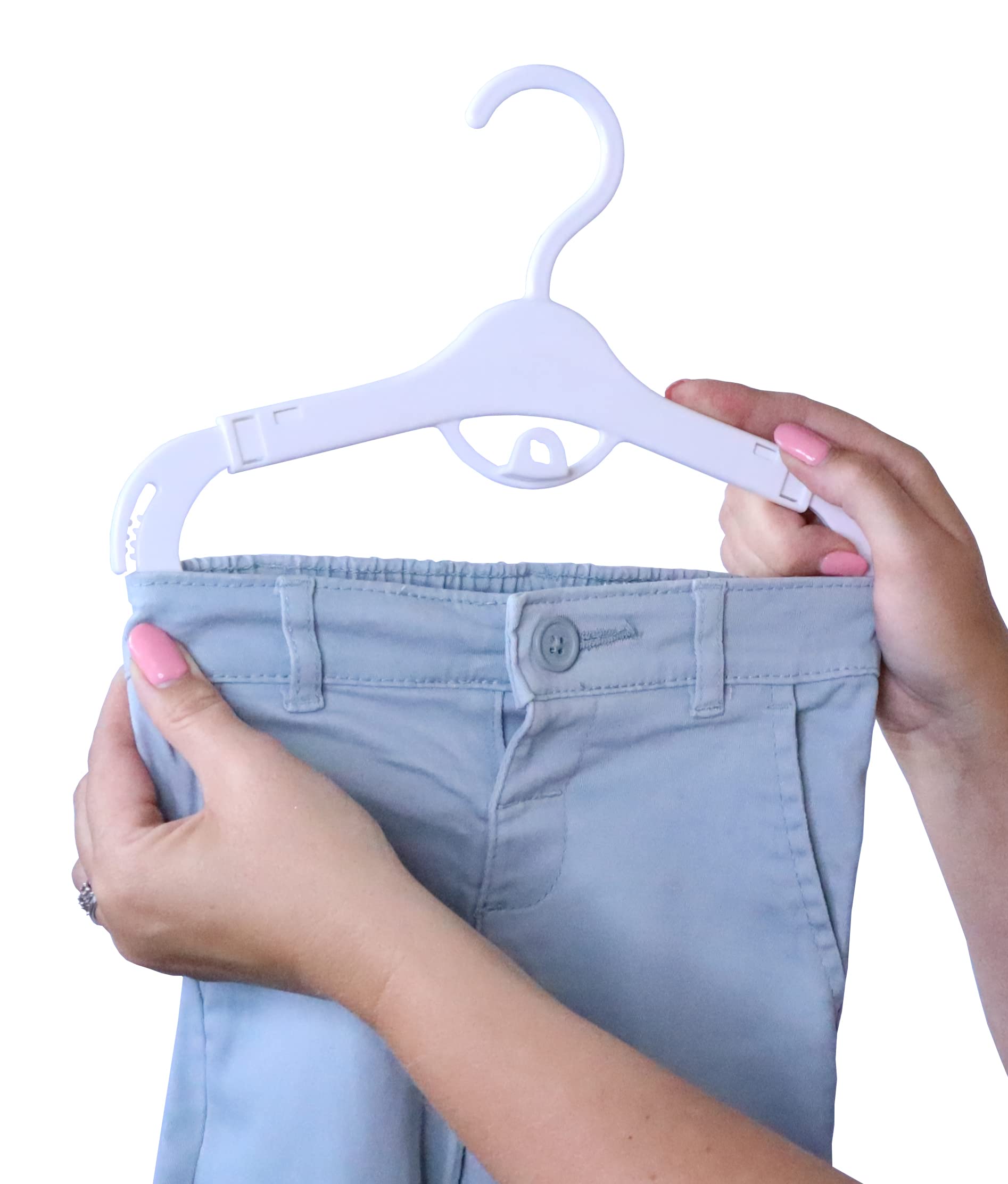 Grohanger Grucce estensibili salvaspazio per bambini, con clip, 18 grucce bianche per bambini, 12 clip rimovibili, barra per pantaloni da neonato a adulto, grucce per neonati per adulti.