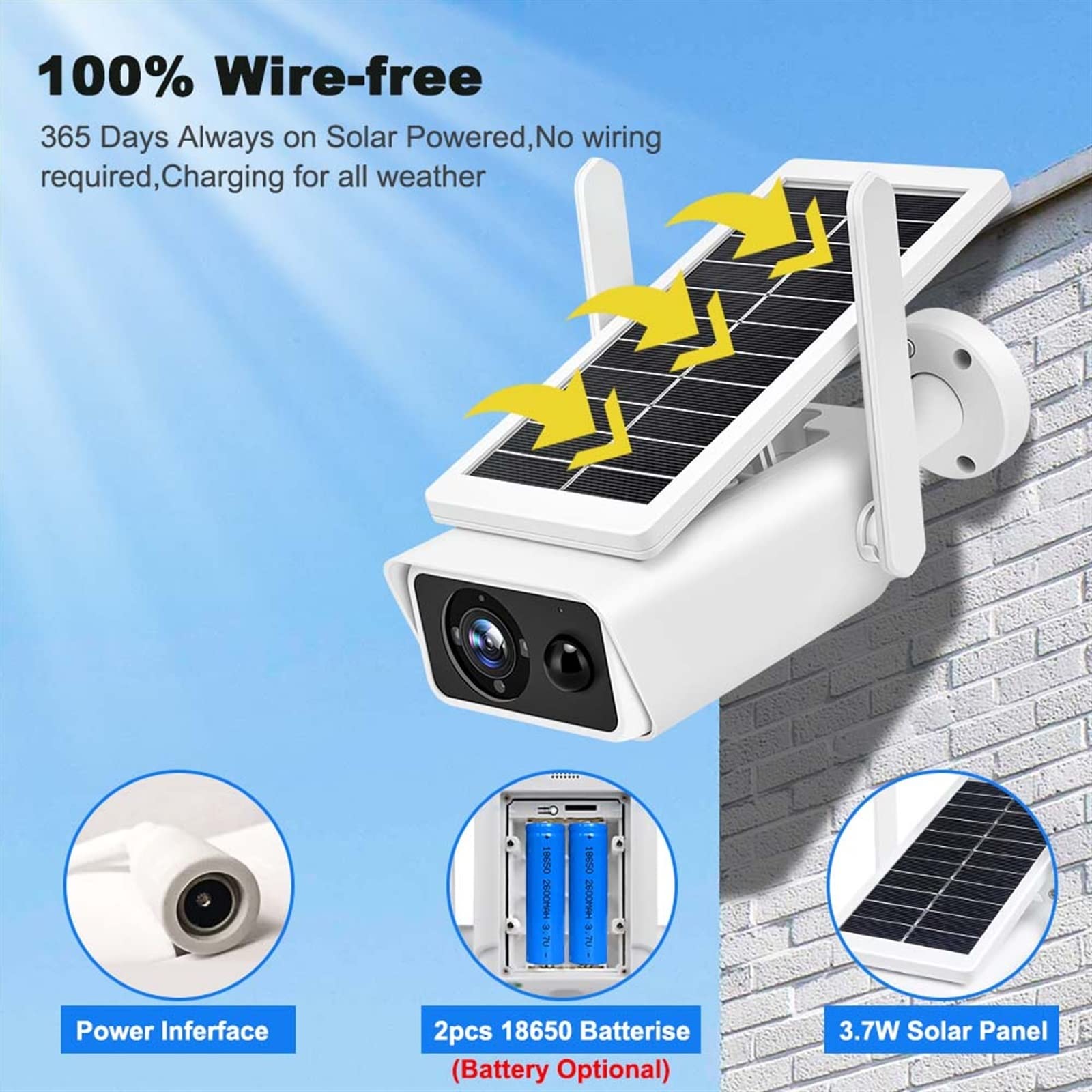 Telecamera Wifi Esterno, Telecamera solare da 4 MP Visione notturna for esterni Protezione di sicurezza Videosorveglianza CCTV Wireless PIR Detection Bullet Cams ,Sicurezza, Antifurto(4MP No Battery 1