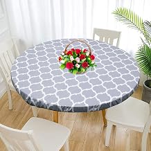 Waterproof Round Tablecloth Elastic Edged Fitted Table Cover Wipeable Oil-proof Table Cloth for 43-55Inch Kitchen Dining Room Tabletop
