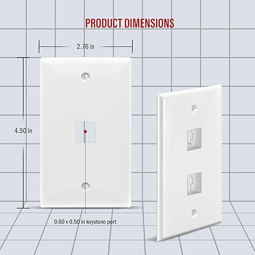 Miniatura 2 de ENERLITES Placa Keystone RJ45 de 1 puerto compatible con Cat7 Cat6 Cat5, para módulos multimedia de voz, datos y audiovideo, 1 banda 4.50 x 2.76