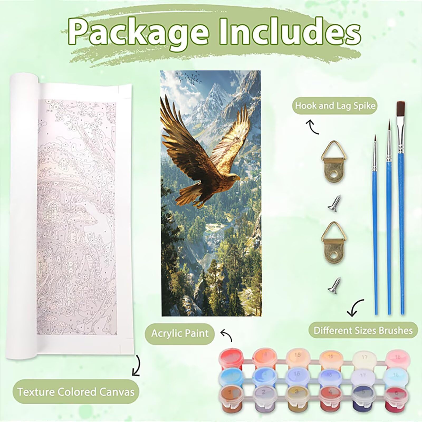 Malen Nach Zahlen 50x150cm Leinwand Tier Malen Nach Zahlen Erwachsene mit Ohne Rahmen, DIY Kreativ Set für Erwachsene mit Pinseln und Acrylfarbe, Zimmer Deko Adler 1 Landschaft Geschenk, P0M-986