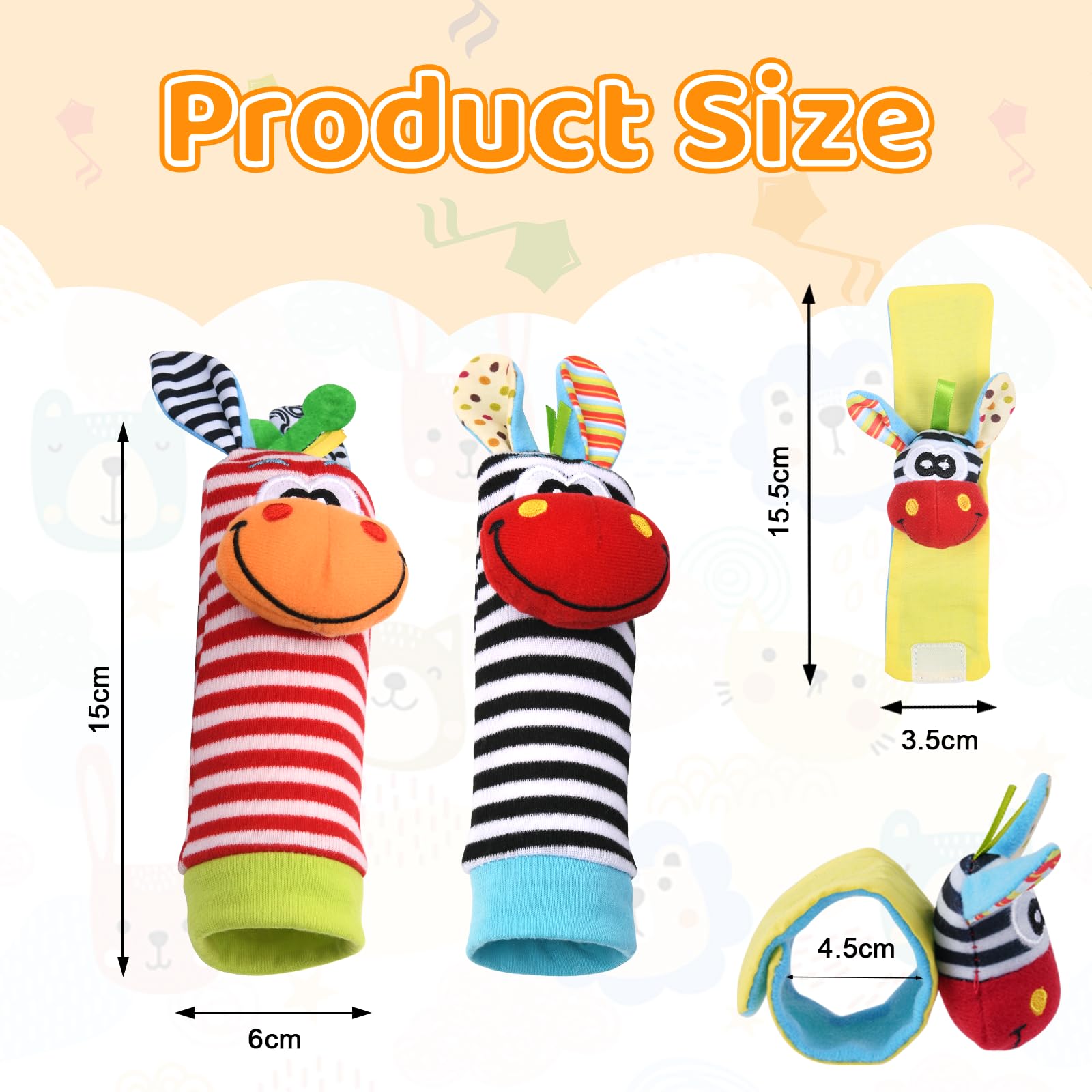 Vicloon Baby Rattle, 4 Pack Neonato Sonagli Calzini da Polso a Sonaglio per Bambini, Sonagli sensoriali, Giocattoli Soffici - 0-6 Mesi