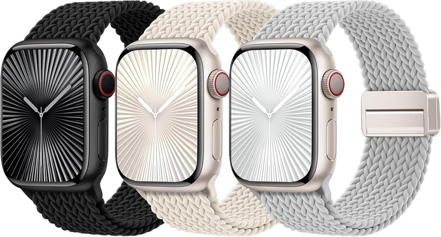 Braided Stretchy Bands Compatible with Apple Watch Bands 40mm 44mm 38mm 41mm 42mm 45mm 46mm 49mm Women Men, Soft Nylon Sport Strap with Magnetic Clasp for iWatch Series 11 10 9 8 SE 7 6 5 4 3 2 Ultra