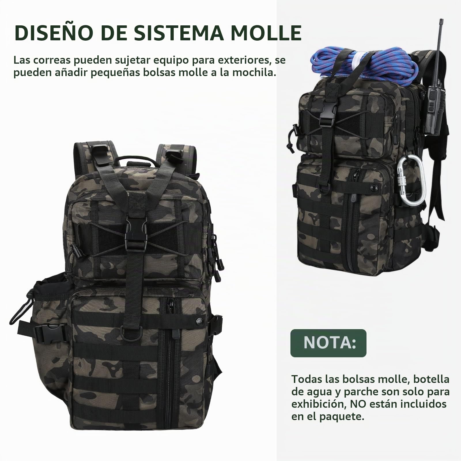 HUNTVP Mochila Militar 30L Tactica Mochila Hombre Molle Impermeable para Caza Viajar Las Actividades Aire Libre Senderismo
