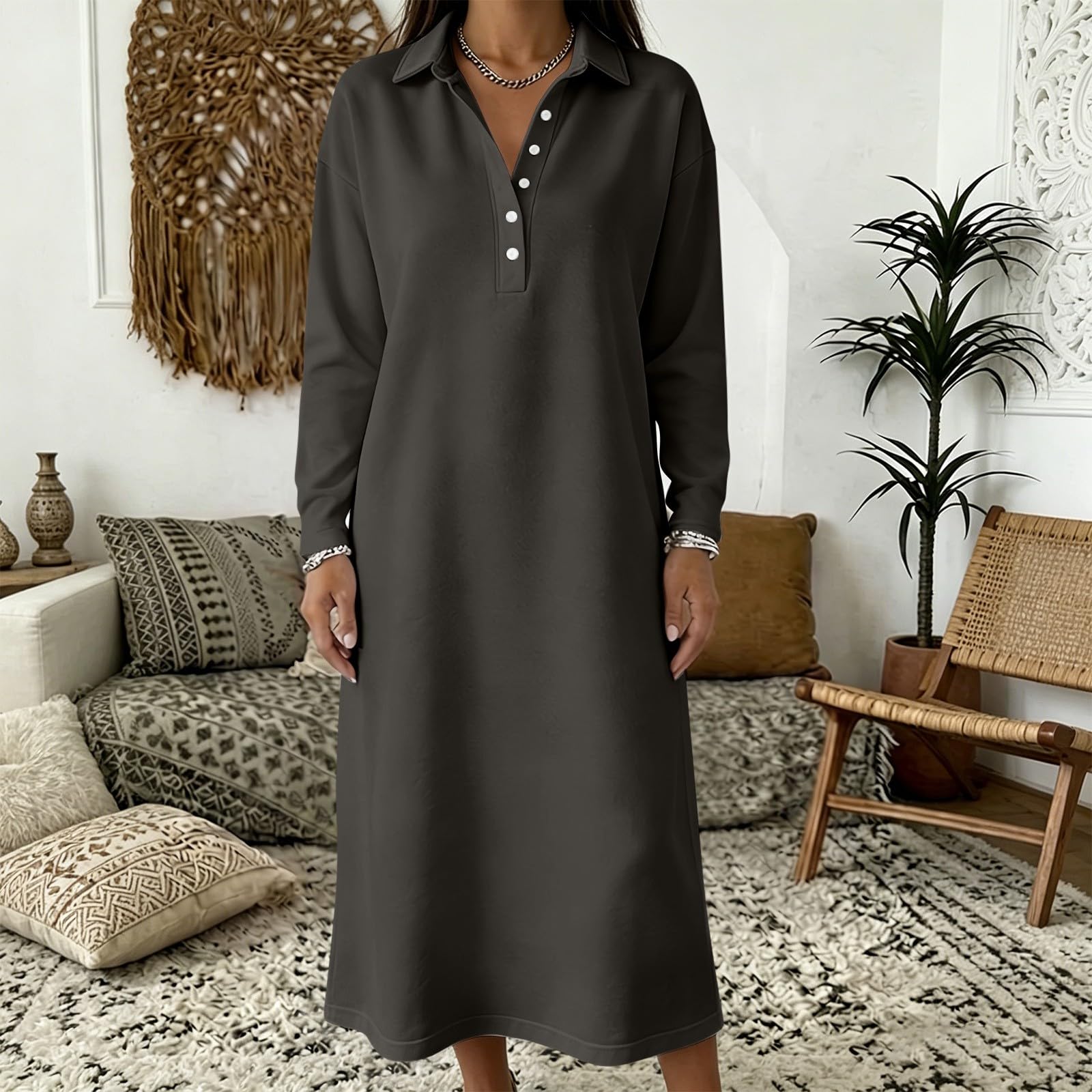 Vestito da donna a maniche lunghe, stile casual, per il tempo