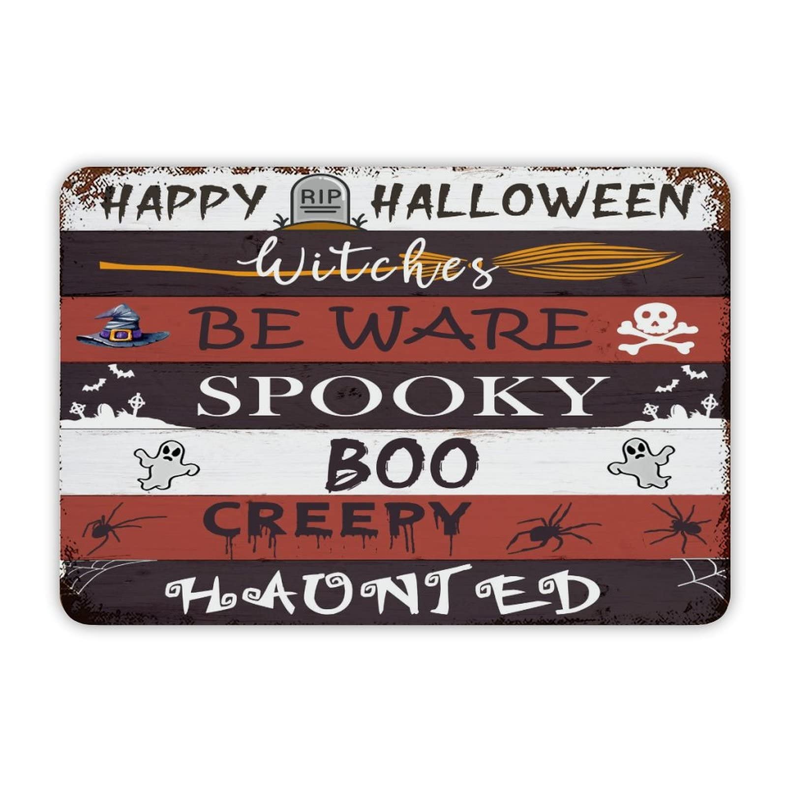 ENEDNATE Farmhouse Metal Sign October 31 Happy Halloween Trick Or Treat Be Ware Spooky Ghost Retro Aluminum Tin Metal Signs for Indoor Outdoor Yard Office Kitchen Living Room Door Home Décor 8x12