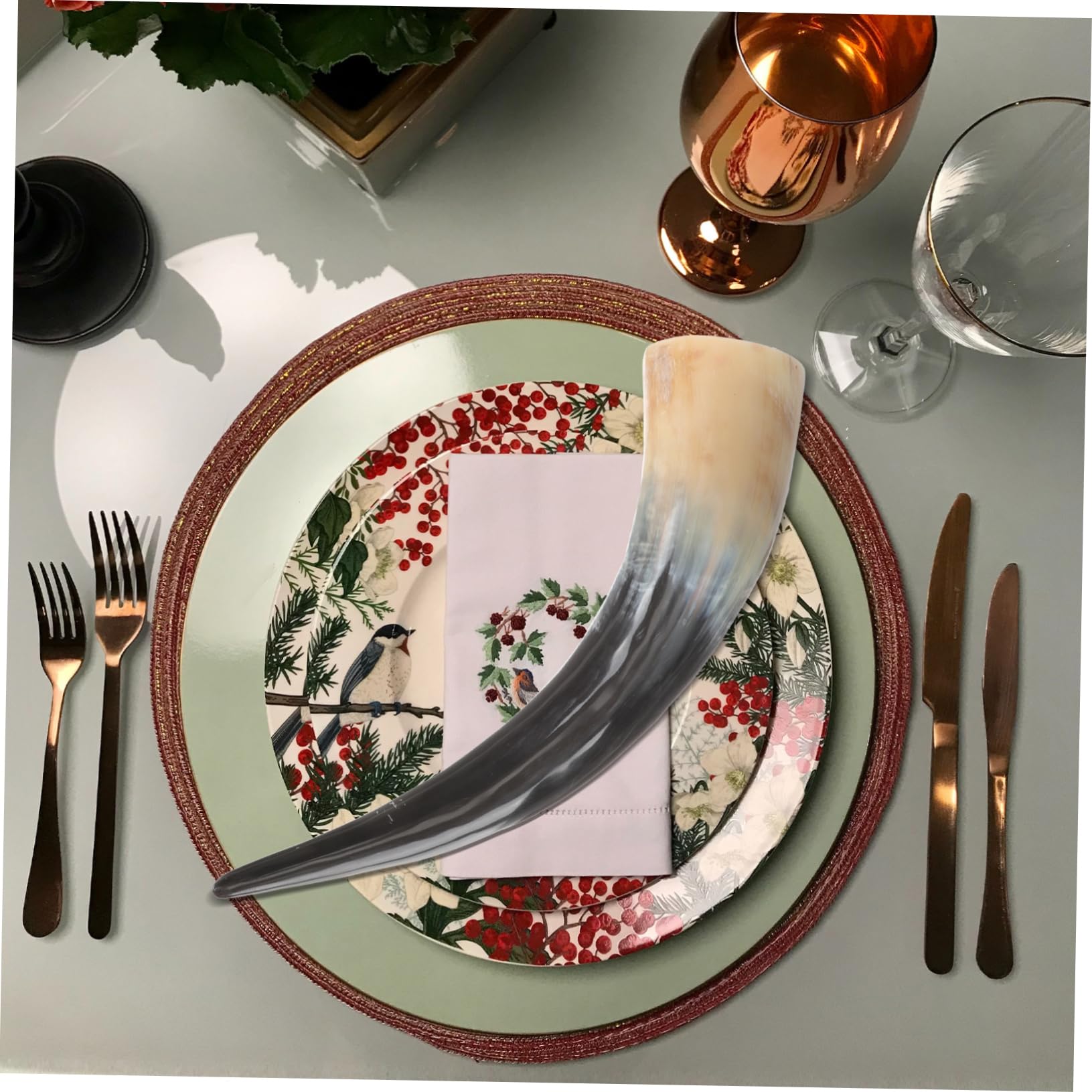Mobestech Coppa Decorativa in Corno Realizzata Artigianalmente per Bere Birra e Vino, Facile da Pulire, Grande Capacità e Design Semplice per Famiglia e Amici