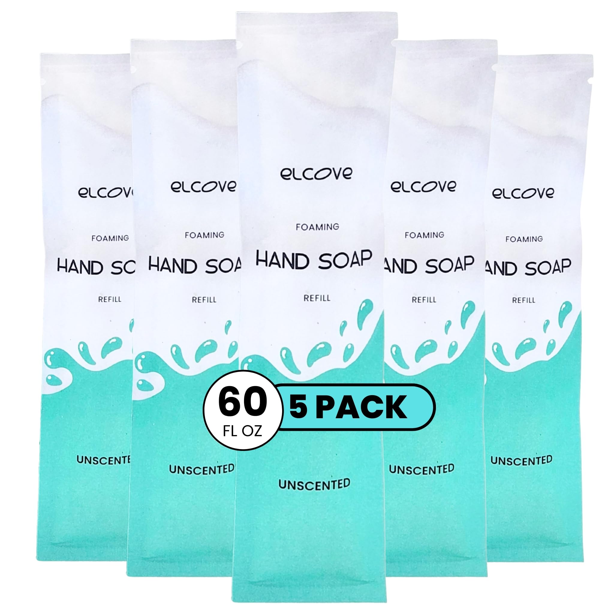 Elcove Foaming Unscented Hand Soap Refills (5 Pack), Concentrated Powdered Hand Soap, Makes 5 Bottles of Eco Friendly, Non Toxic, Plastic Free