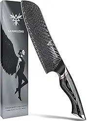 Faca Santoku Japonesa de 18 cm - Faca do Chef - Aço Damasco Preto com Cabo Ergonômico - Série Miao