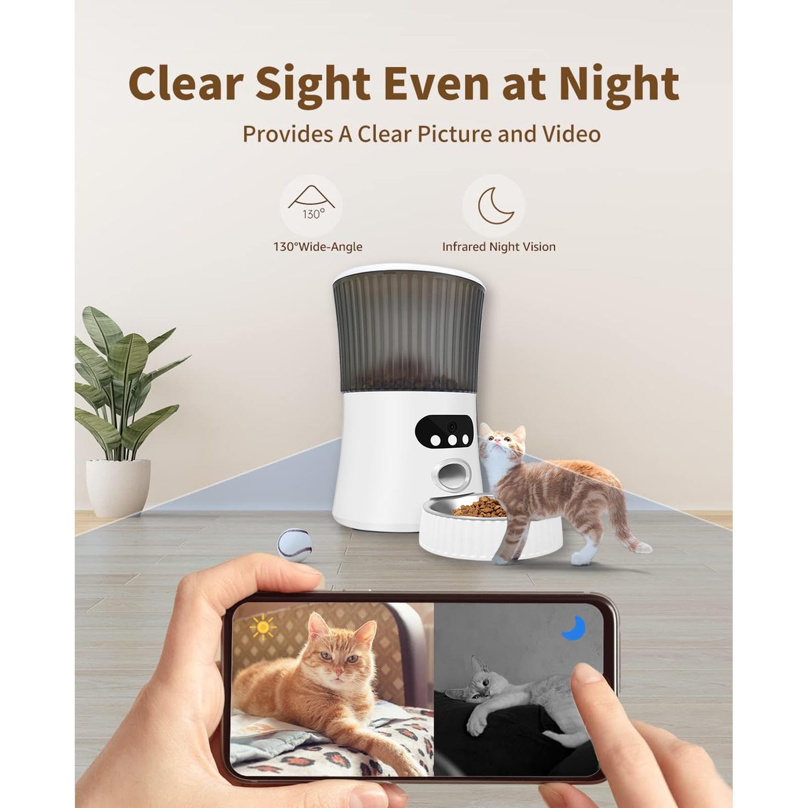 Comedero Gato Automatico WiFi, 6L con Cámara 1080P, 2.4G WiFi con App Video Audio Visión Nocturna Alimentador Automatico Gatos, Comedero Perro Automatico
