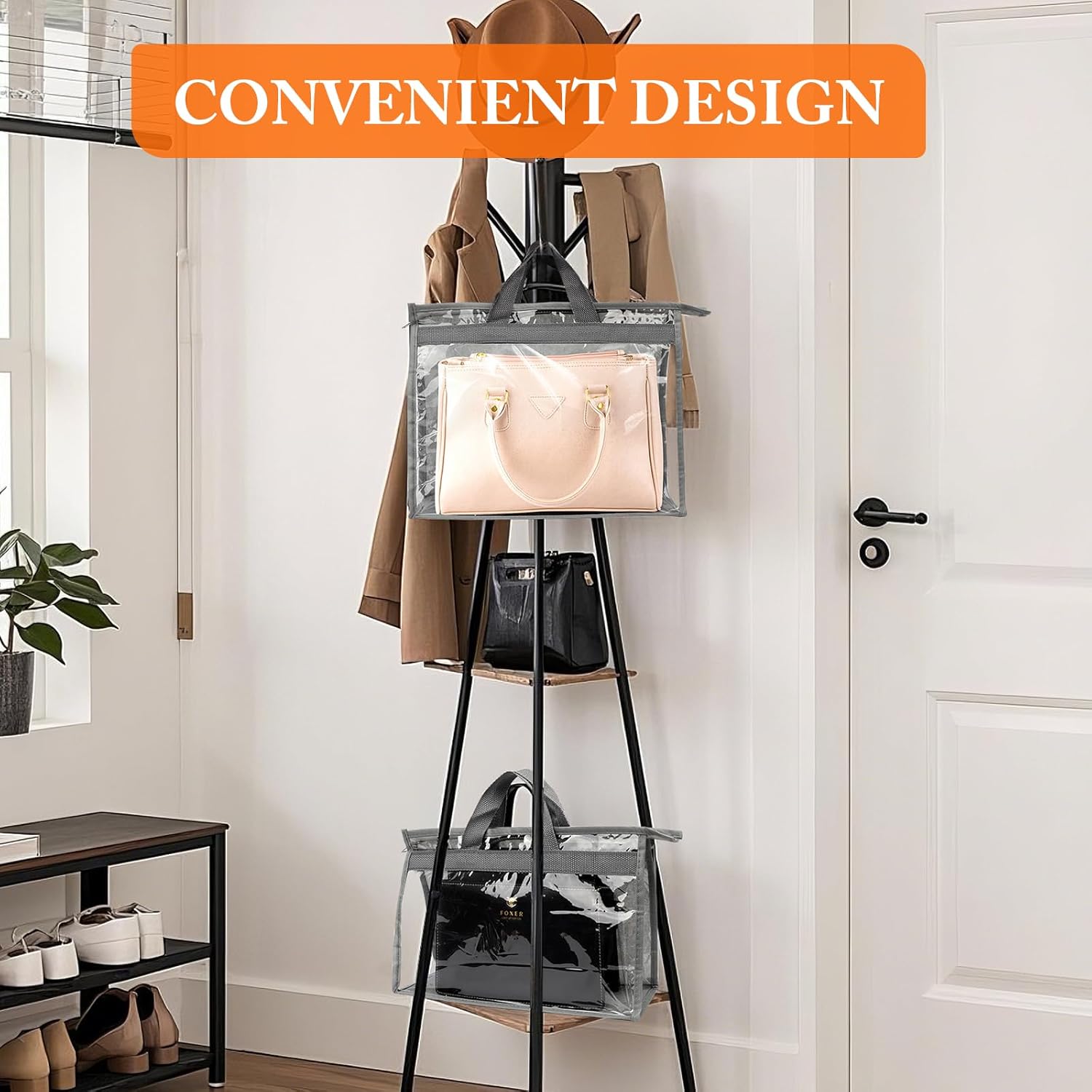 12 Pack Dust Bags for Handbags, 4 Sizes Gray Purse Storage Organizer with Zipper and Hook, Dustproof & Moistureproof Handbag Protector for Closet