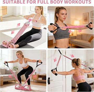 2026 Upgrade Foot Pedal Resistance Band,4-Tube Elastic Sit-Up Pull Rope for Men and Women,Multifunction Strength Training Pedal Pullerwith Handle Body Foot Resistance Rope, Home Fitness