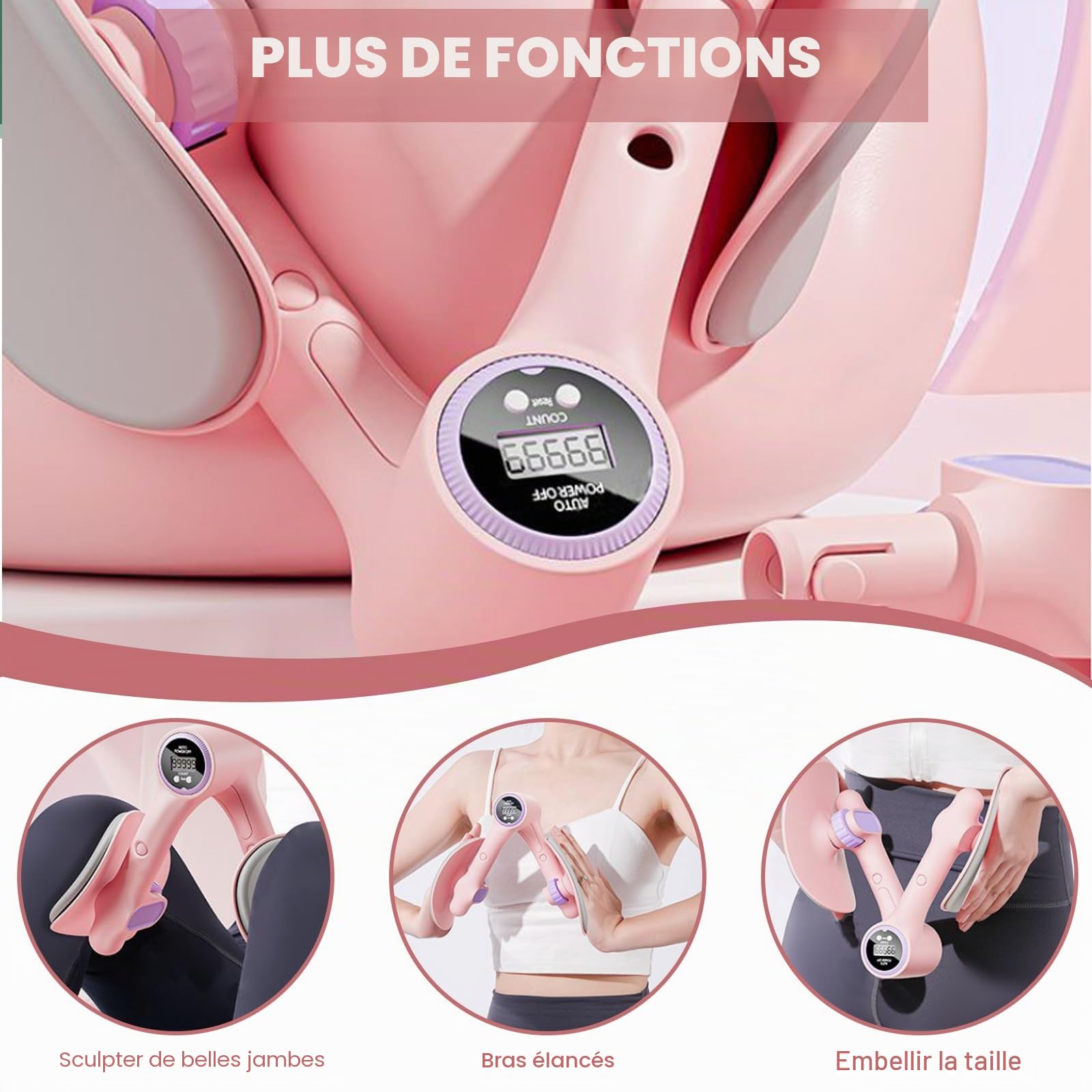 Appareil d'entraînement des cuisses : appareil d'entraînement du plancher pelvien pour femme, appareil de musculation des jambes, presse pour les fesses avec fonction de comptage, appareil