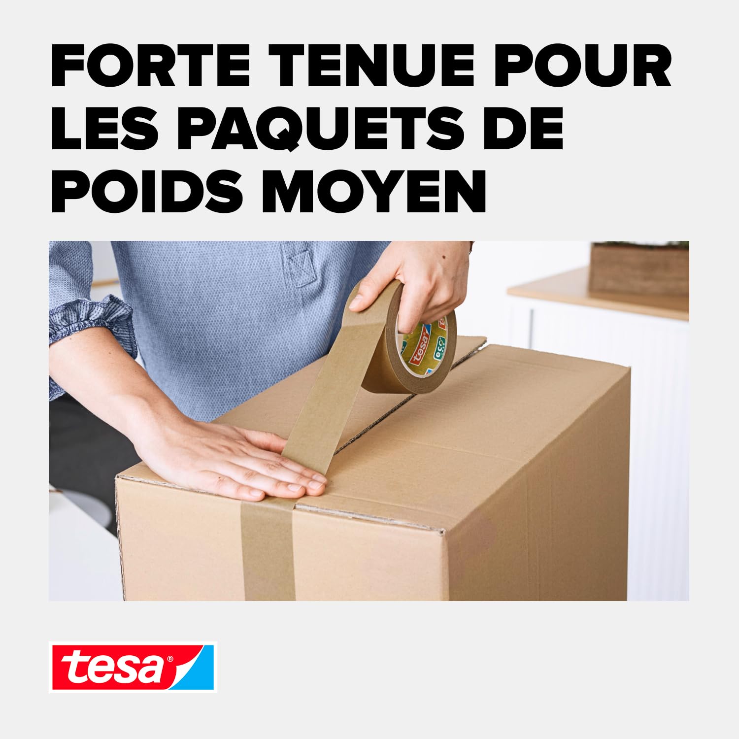 tesapack STRONG PAPER - Ruban d’emballage en papier - 92 % de matériaux renouvelables - Déchirable à la main - Ruban d’emballage colis de taille moyenne - Marron - 6 rouleaux de 50 m x 50 mm chacun