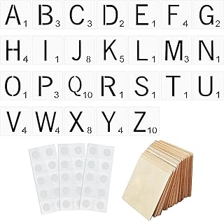 82 Pcs 4 x 4 Inch Scrabbled Tile Letters Stencil Alphabet Symbol Stencil Unfinished
