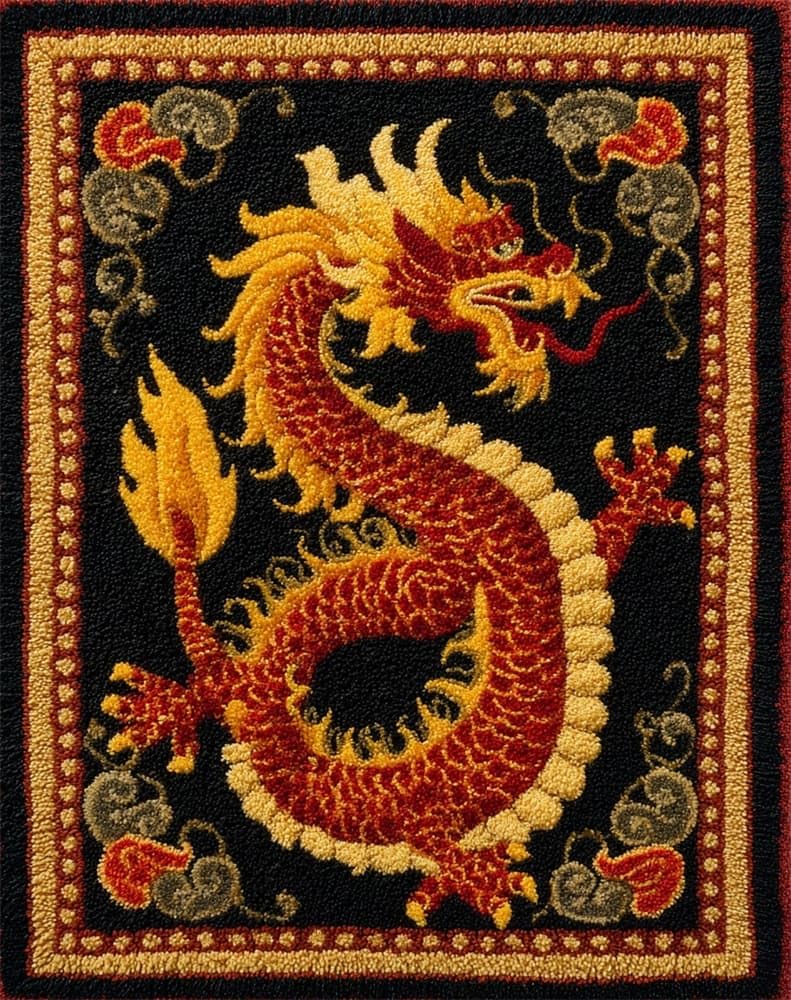 FWRTYCB Latch Hook Kits Rug Making Crafts with Pattern Printed,Dragon 20X15Inch Large Latch Hook Rug Kit Tapestry Rug Making Kits DIY Crafts Unfinished Handmade Crochet Yarn for Adults Beginner