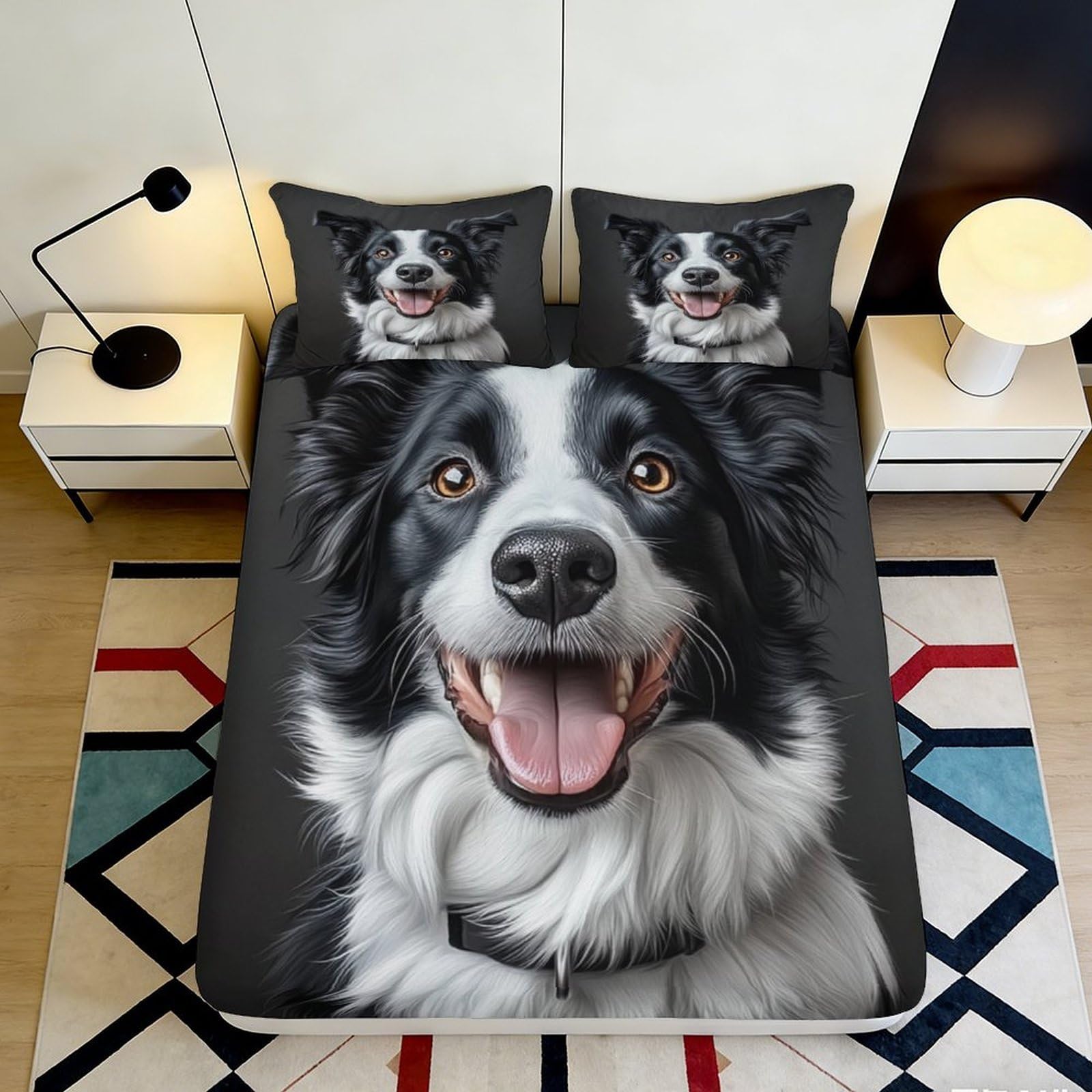 3D Printed Border Collie Fitted Sheet Microfiber Soft Breathable Dog Face Mattress Cover for Bedroom Decor Dorm 90x200x25cm