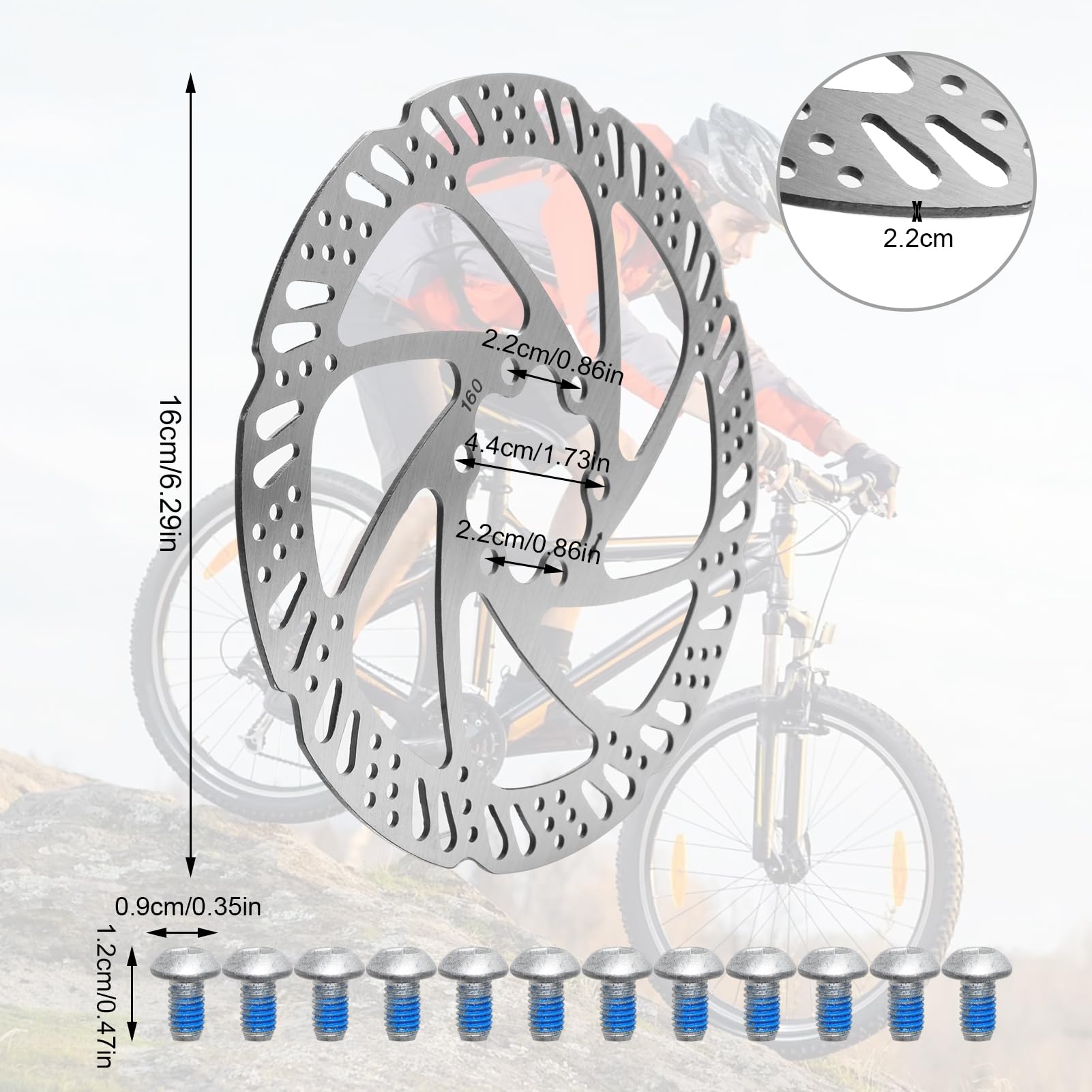 2 pezzi Disco freno per bicicletta, dischi freno da 160 mm, disco freno a 6 fori, disco freno per bicicletta in acciaio inox, set con viti e chiave a brugola per mountain bike e bici da corsa