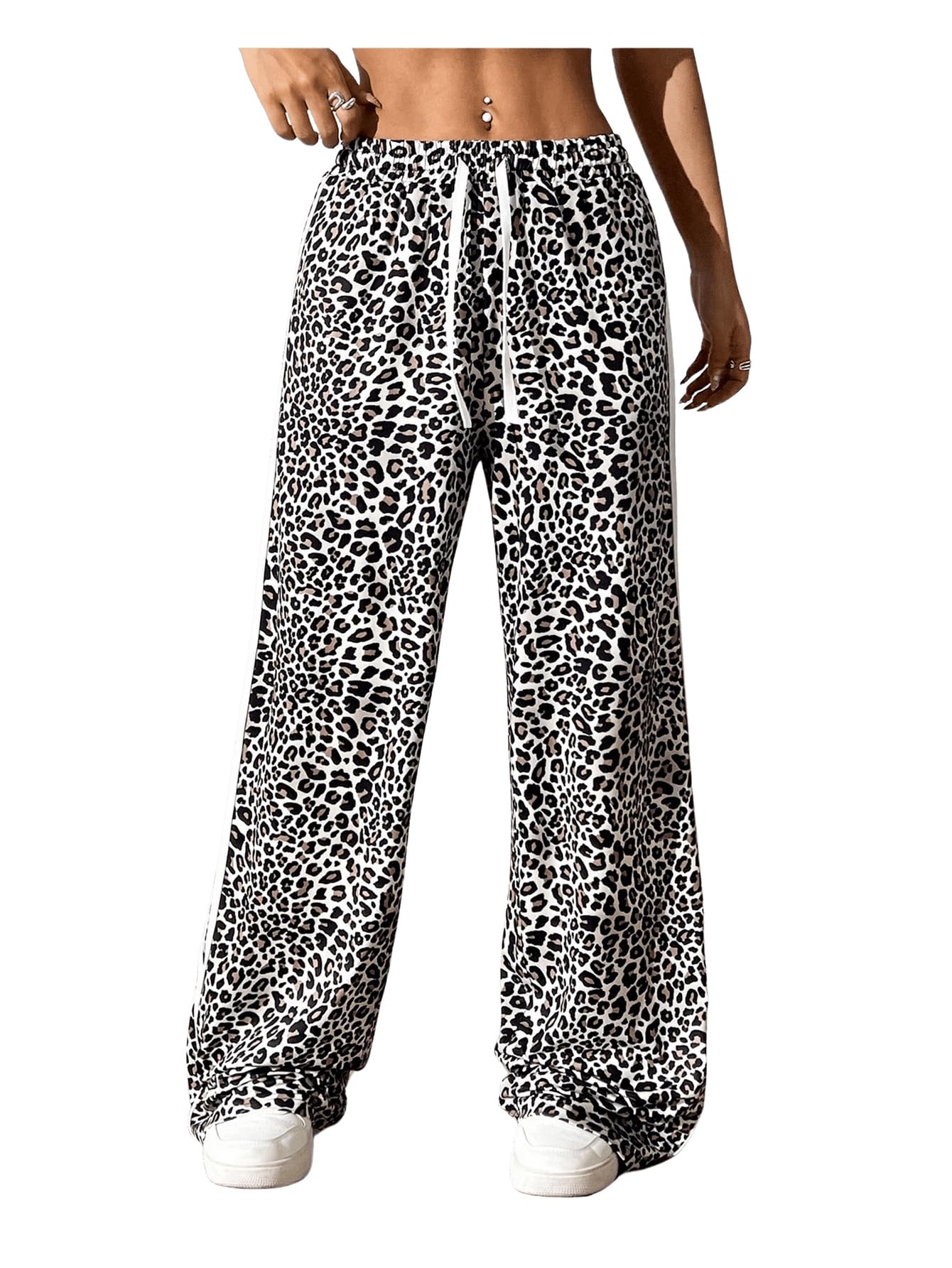 OYOANGLE Womens Graphic Print Drawstring Elastic Waist Pants Y2k Wide Leg Baggy Trousers Streetwear