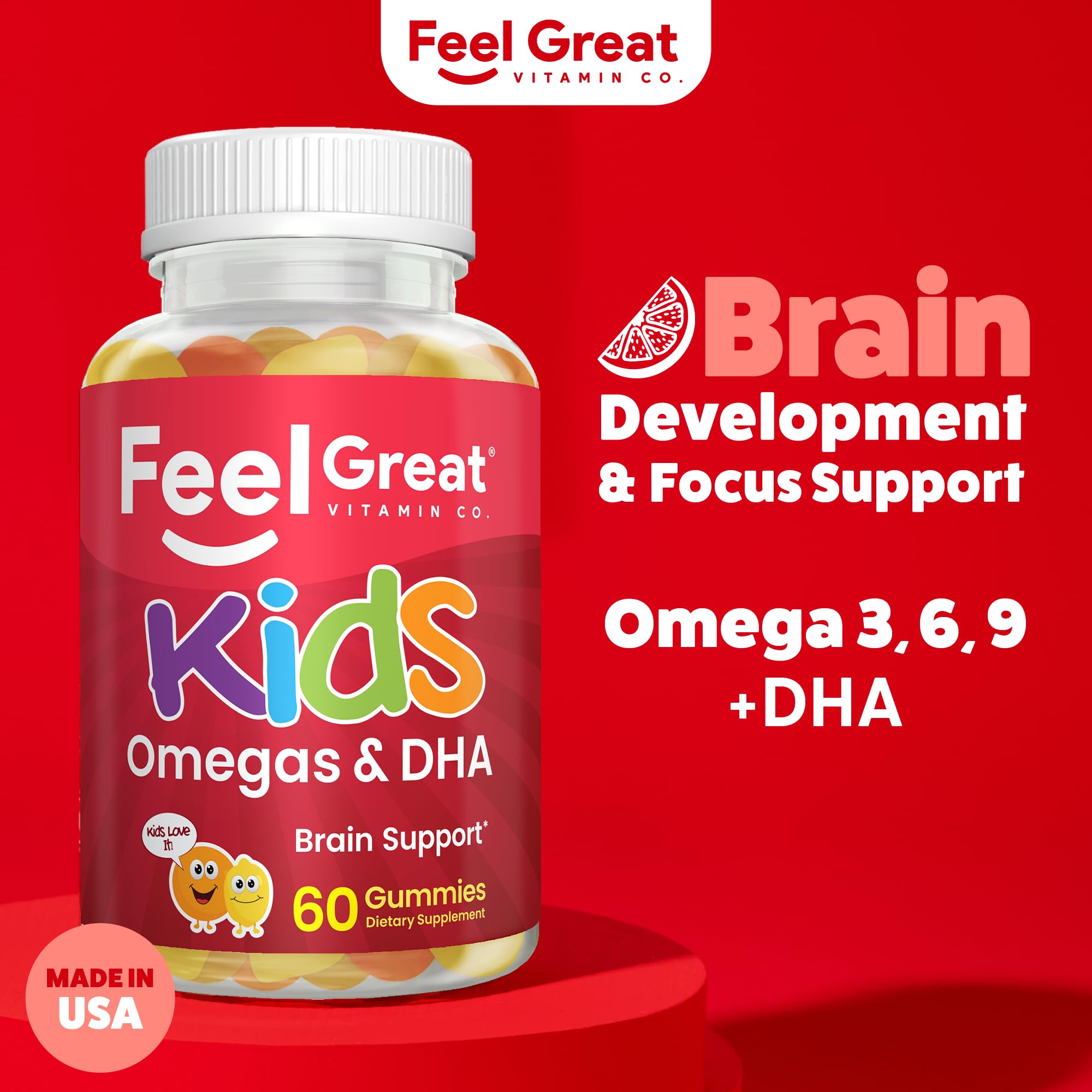 Feel Great Omega 3 DHA Gummies for Kids, Brain & Vision Support, 60ct, 2pk — Amazon image 2