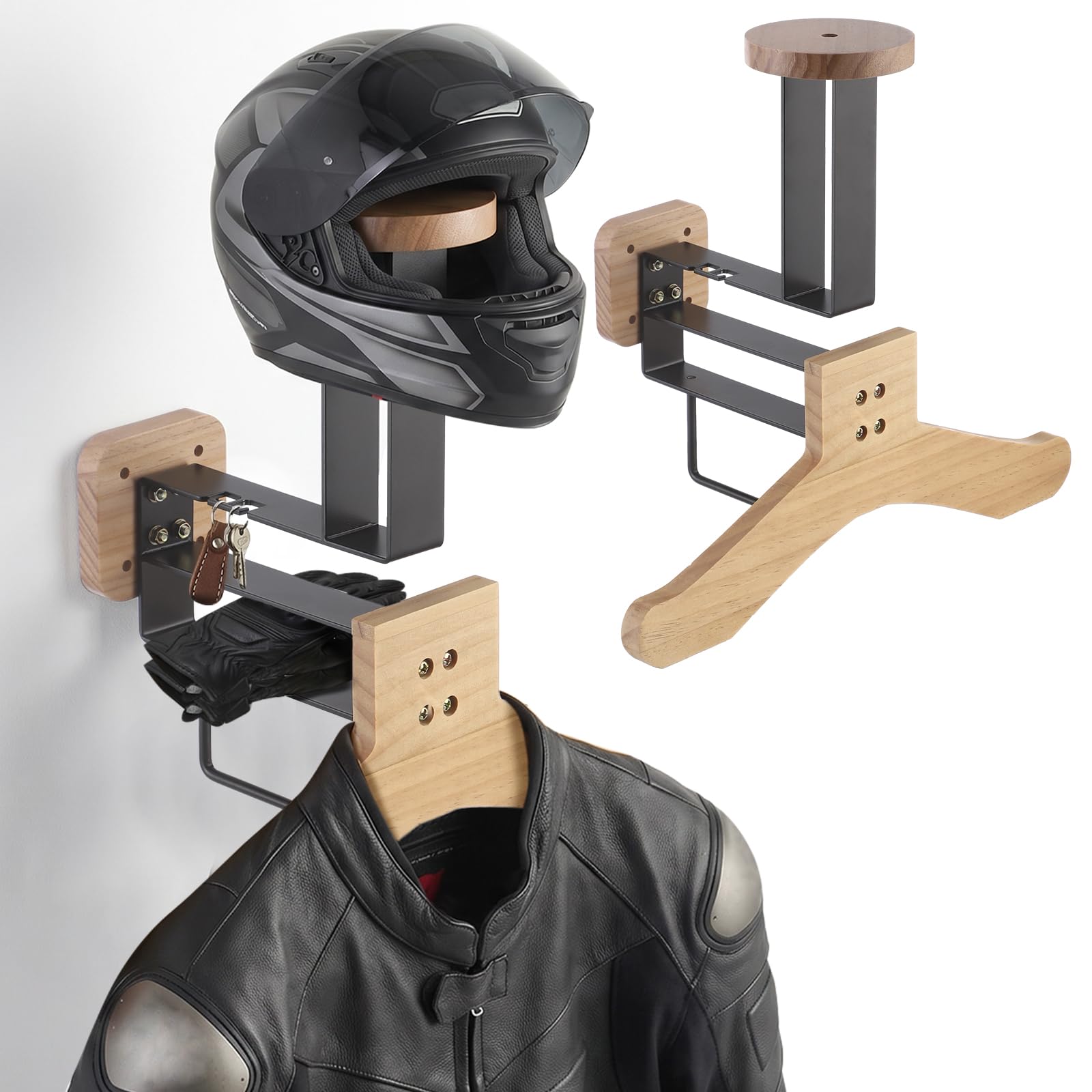 Motorbike Helmet Holder Wall Mount, Metal Multifunctional Motorcycle Gear Rack Gloves Holder, Display Rack for Jackets, Motorcycle Helmets, Riding Apparel, and Accessories,13.3 x 15.2 x 7.9 in