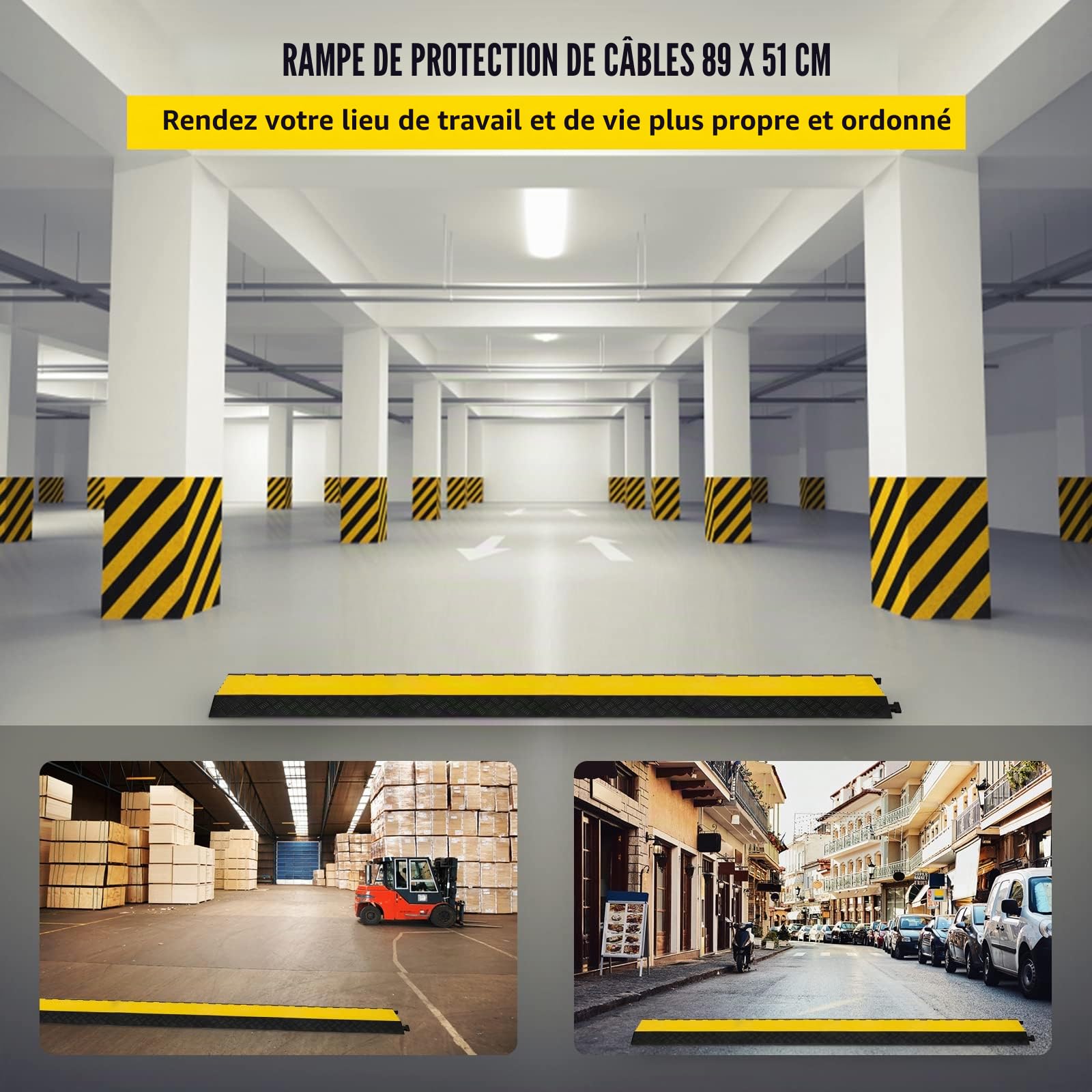 VEVOR Rampe de Protection de Câble Exterieur 35 x 4 mm Rampe de Cache-Câble 5 Canaux Passe Câble Sol Protecteur de Câble Sol Goulotte Passe Câble Couvre Câble Parking Entrepôt Concert Hôtel Scèn