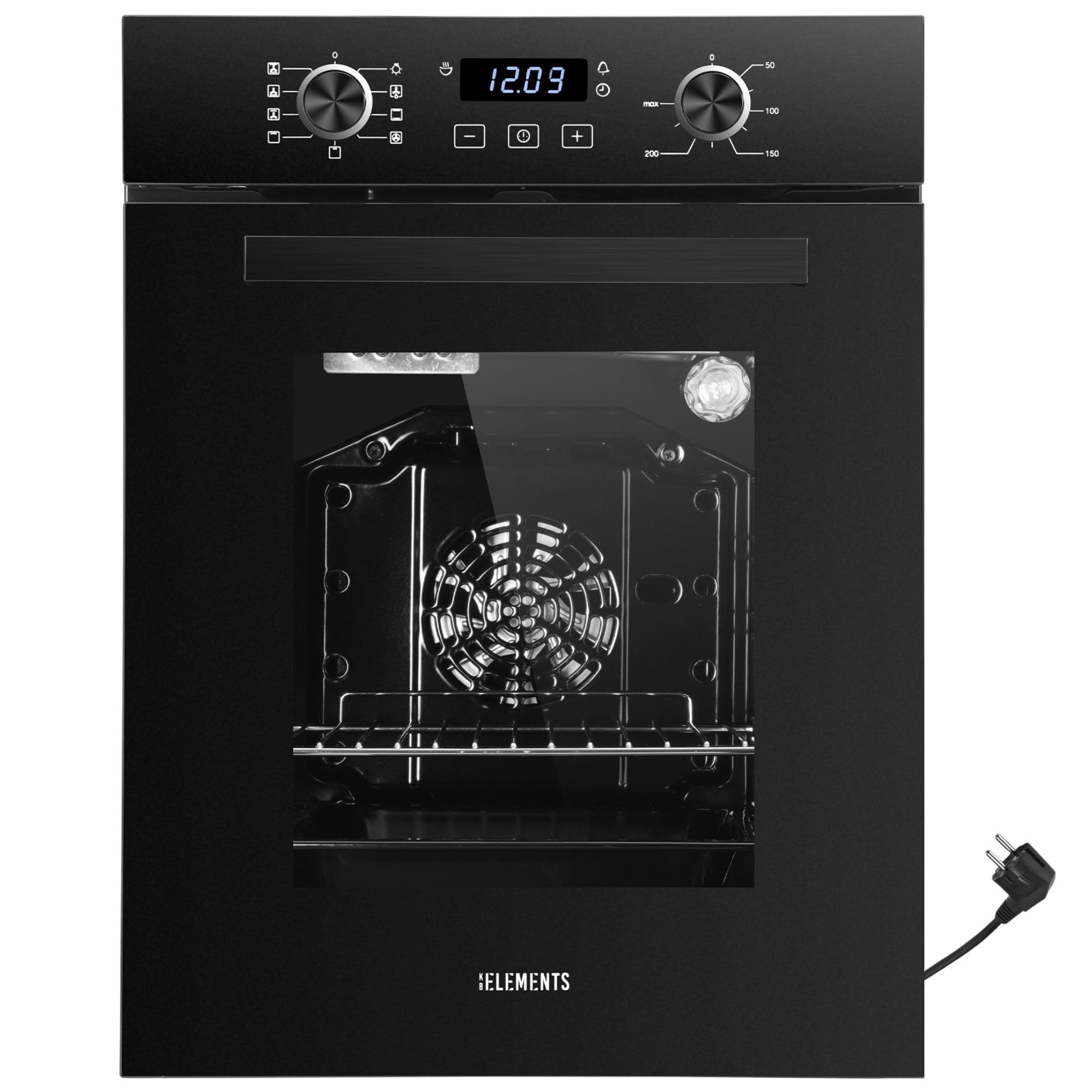 Einbaubackofen 45 cm - Backofen 45 cm breit, 50 Liter, Aqua Clean, Circle Fan Heater, Wide-Screen-Window, versenkbare Drehknebel