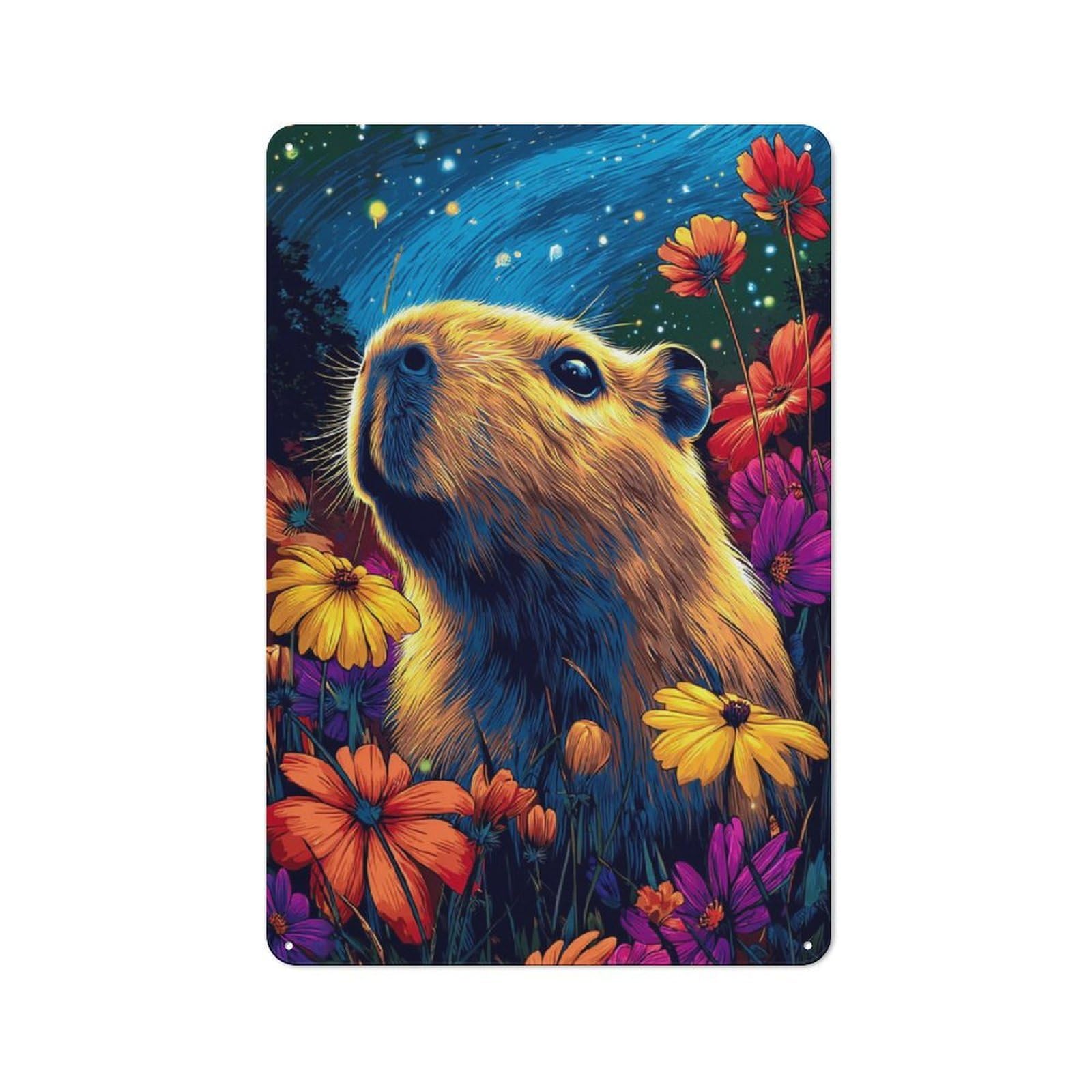 Junmoney Hamster In A Field Of Flowers Classic Metal Wall Decor 30X20cm, Decorative Tin Plaque For Cafe, Pub, Workshop Or Home Bar