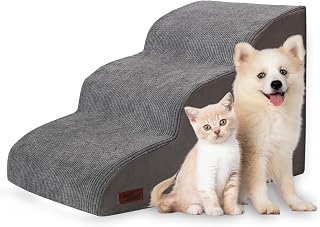 AODISMAN 3-Step Non-Slip Dog Stairs & Ramp for Sofa/Chair - Sturdy Pet Steps for Small Dogs & Cats, 15.7"H Grey