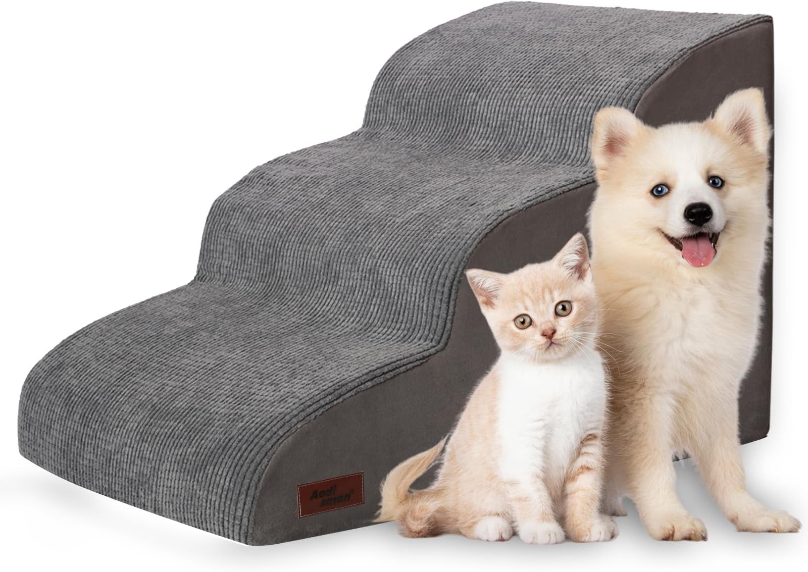 Aodisman 3-Step Dog Ramp and Stairs for Sofa and Chair - Non-Slip Sturdy Pet Steps for Small Dogs and Cats,15.7" H,Grey