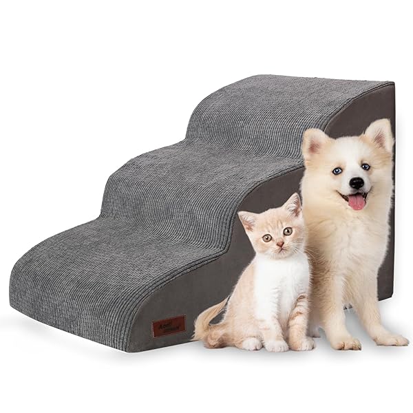 3-Step Dog Ramp and Stairs for Sofa and Chair - Non-Slip Sturdy Pet Steps for Small Dogs and Cats,15.7" H,Grey