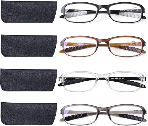 DOOViC Paquete de 4 lentes de lectura para mujeres y hombres, lentes de lectura con bloqueo de luz azul, TR90, flexibles y ligeros, 1.0 fuerza