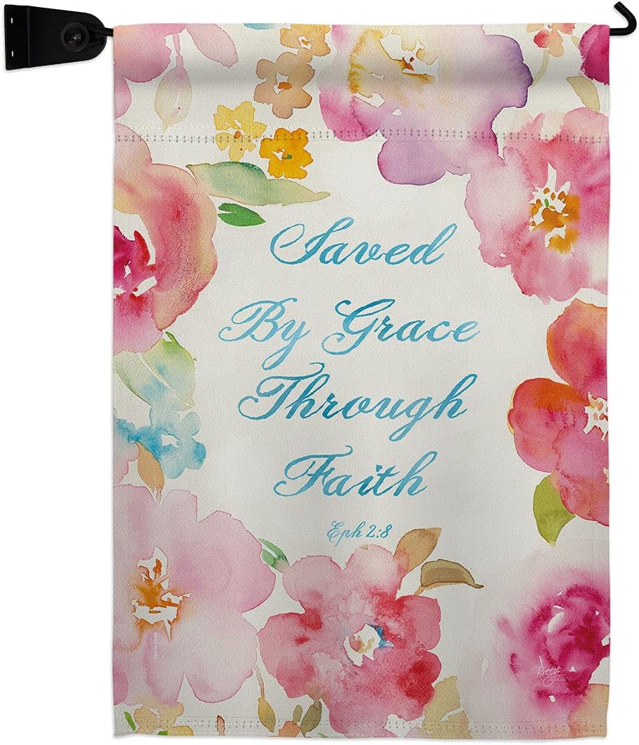 Saved by Grace Garden Flag Set Mailbox Hanger Religious Bible Verses Bless Faith Thank Hope Pray Christian Religion Small Decorative Gift Yard House Banner Double-Sided Made In USA 13 X 18.5
